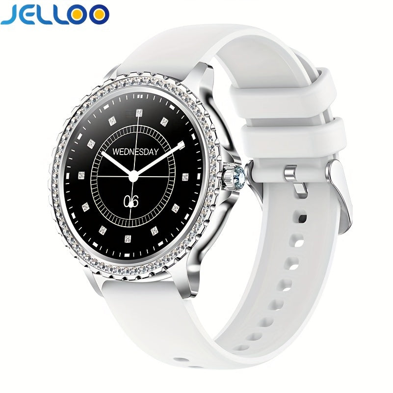 JELLOO Women'S Fashion Smart Watch - 3.35cm HD Full Touch Screen, Wireless Calls, IP68, Rechargeable Lithium Battery, Rose Golden & Pearl Accents, Perfect for iPhone & Android, Stylish Accessory|Rose Golden Watch|Lithium Batt