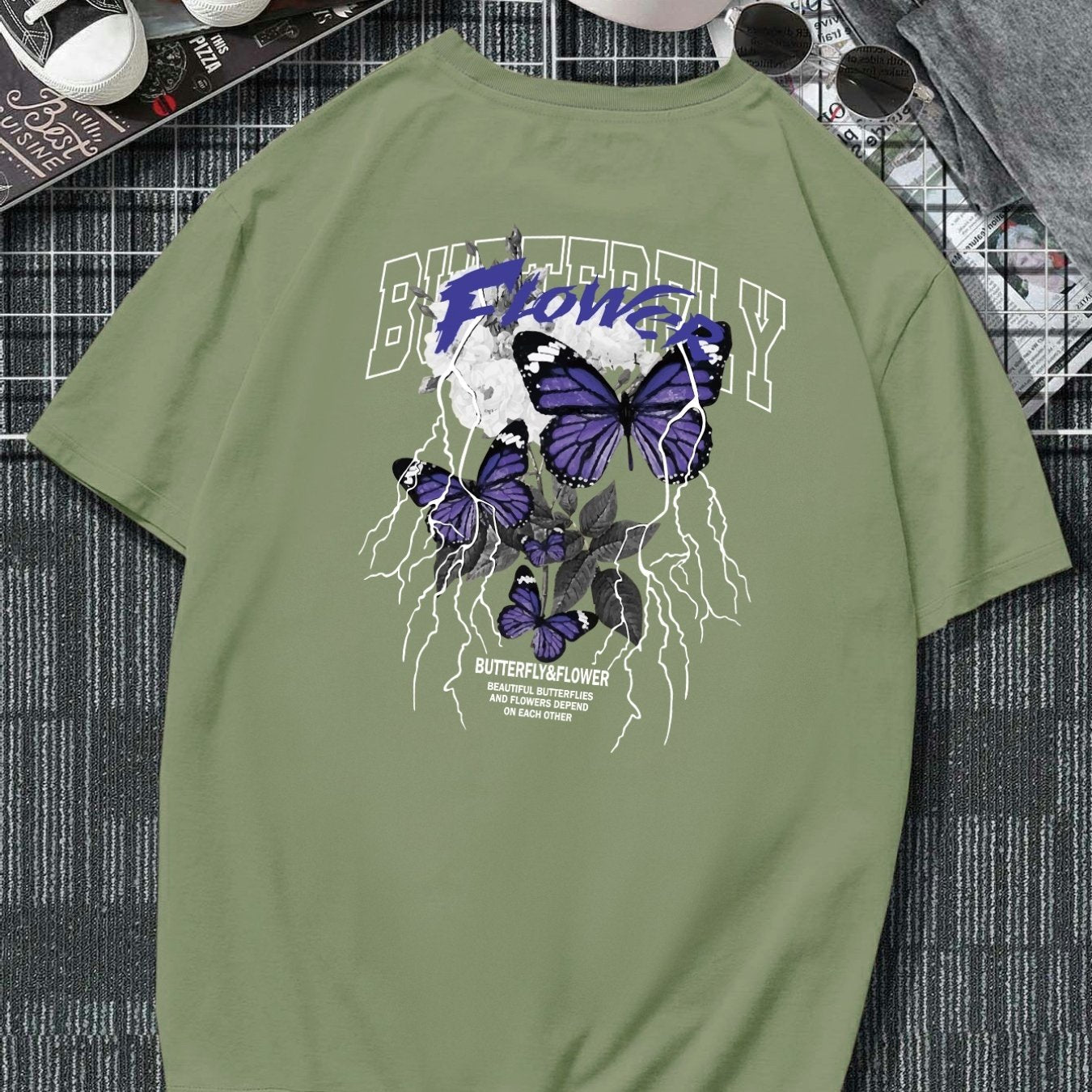 Plus Size Butterfly Men's Casual Trendy Graphic Print Comfortable Crew Neck Short Sleeve T-shirts, Summer Oversized Loose Tees