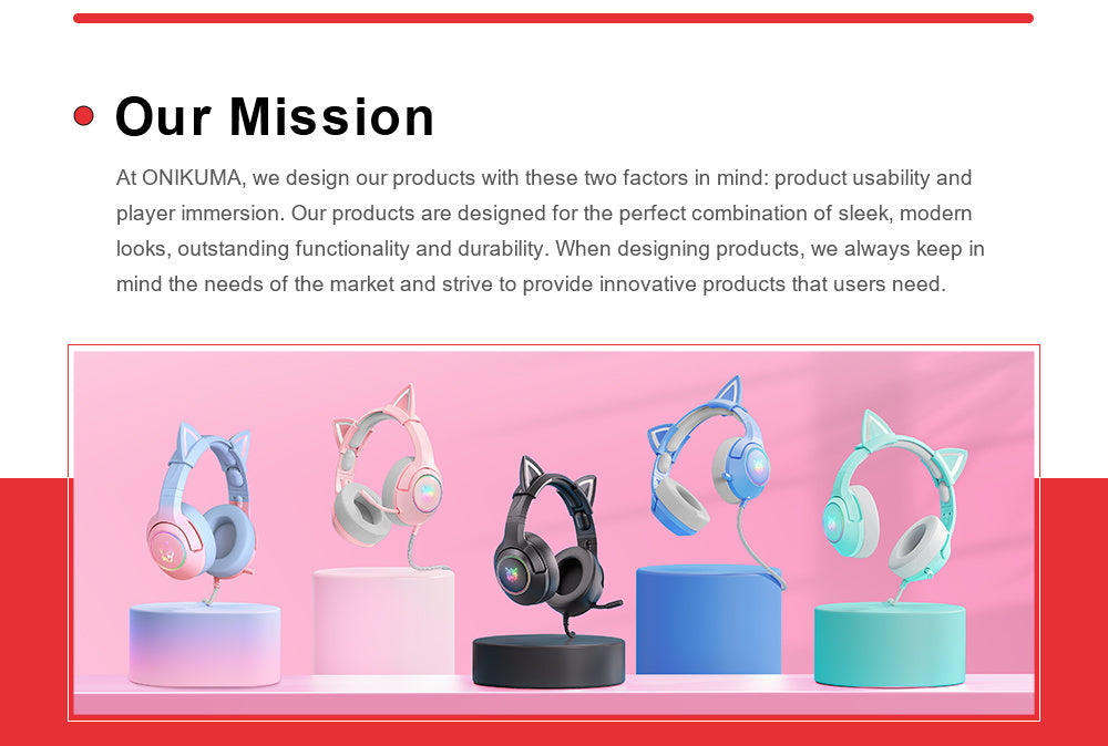 ONIKUMA X10 cat ears headset wired light-emitting subwoofer computer game gaming chicken headset
