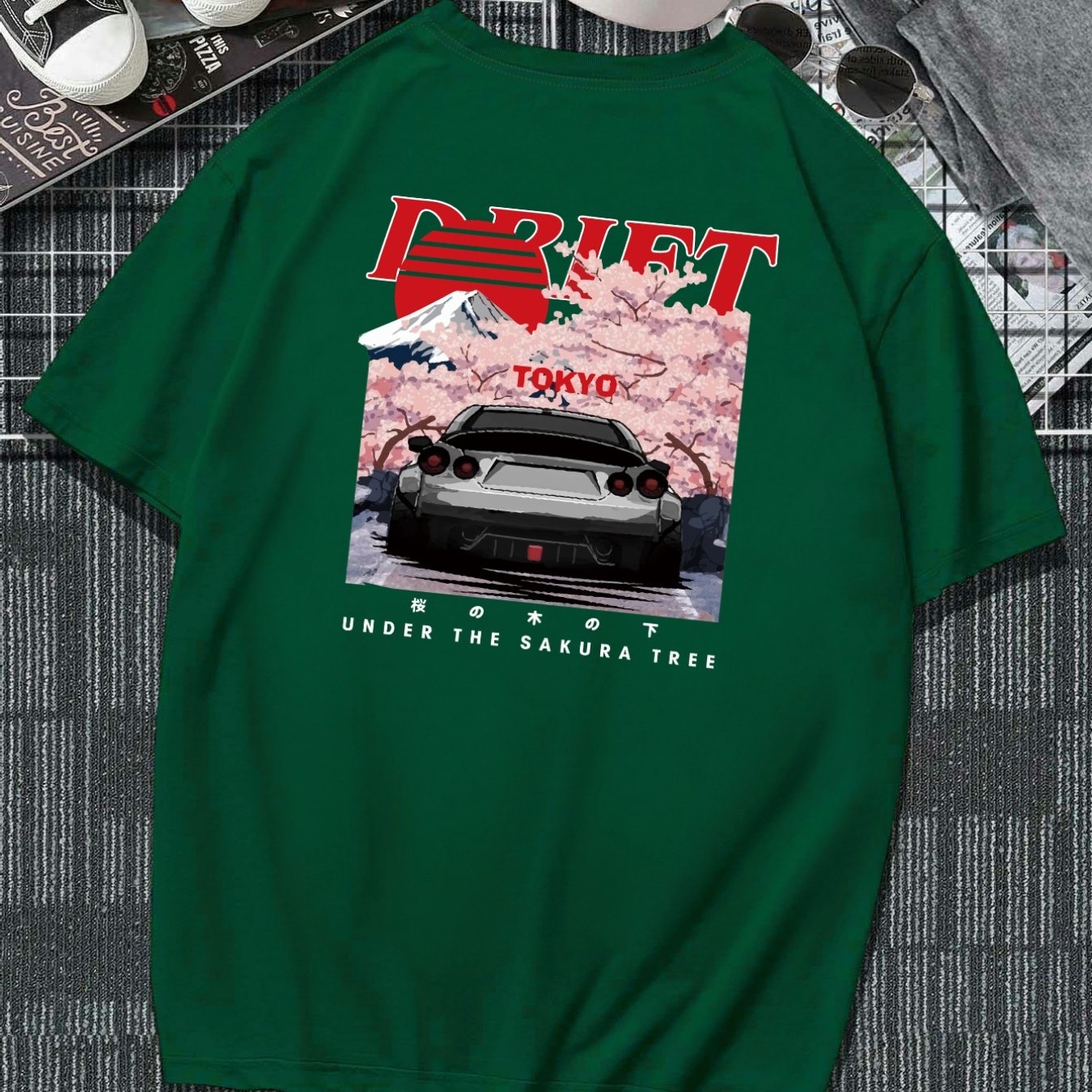 Plus Size Drift Car Men's Casual Trendy Graphic Print Comfortable Crew Neck Short Sleeve T-shirts, Summer Oversized Loose Tees