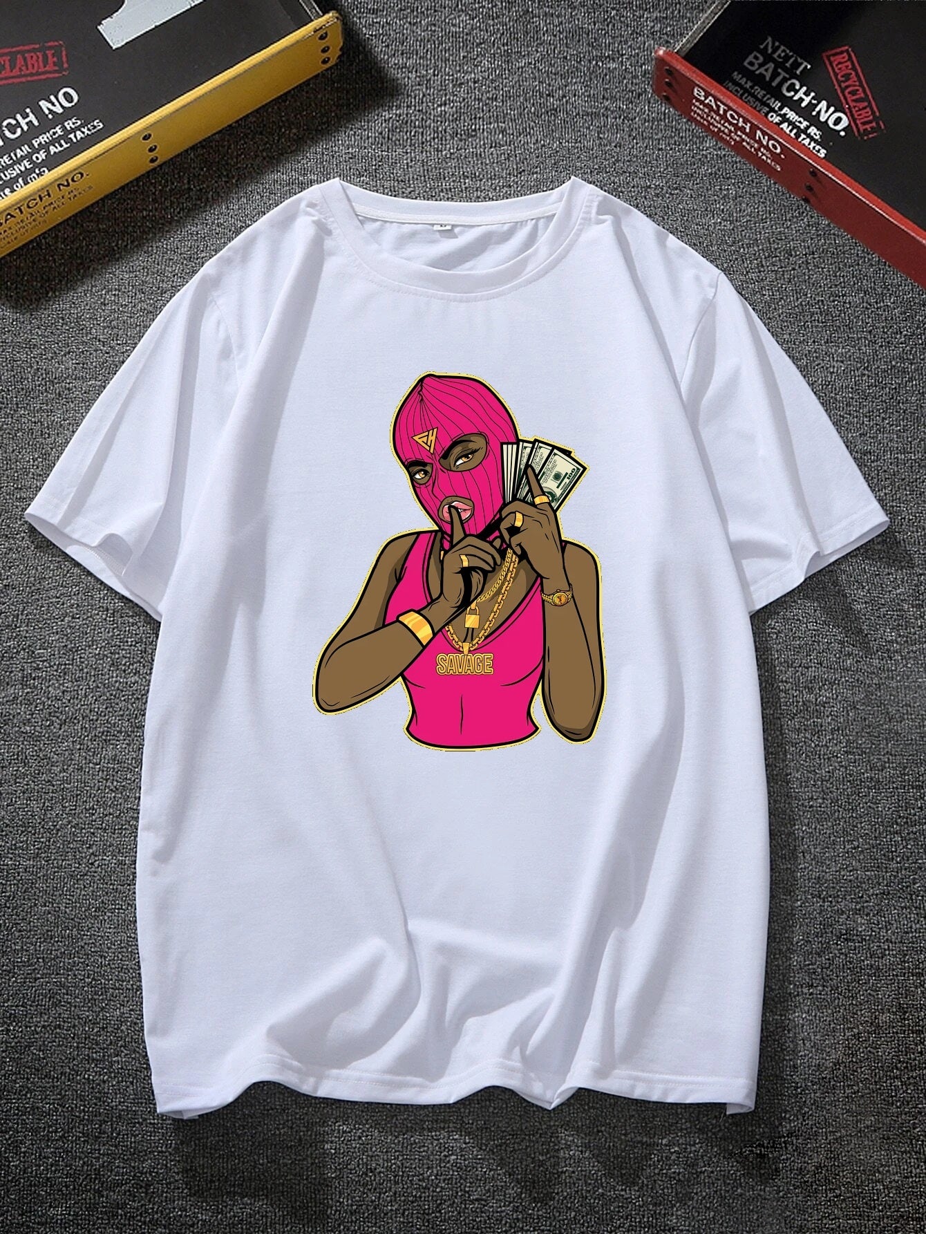 Plus Size Men's Casual Graphic Tees For Summer, Pink Savage Print Crew Neck Oversized T-shirts, Trendy Chic Outfit Men's Clothings