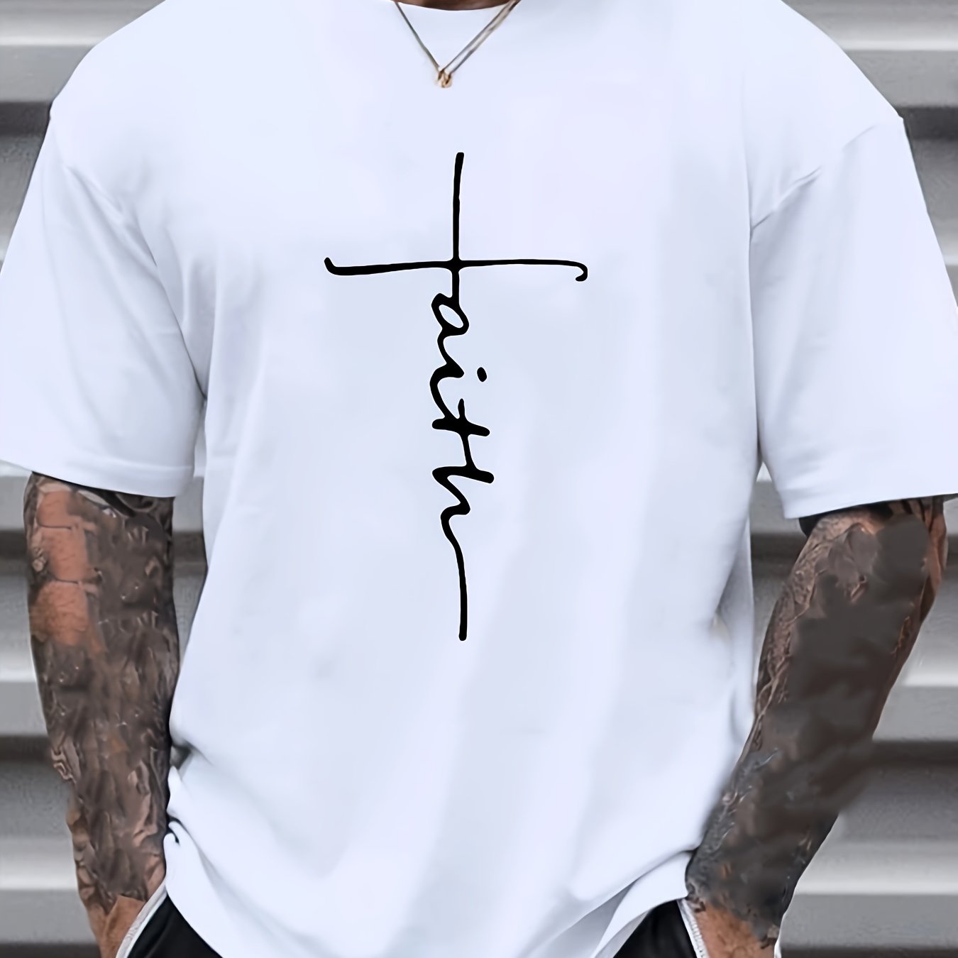 Plus Size Faith & Skull Men's Casual Trendy Graphic Print Comfortable Crew Neck Short Sleeve T-shirts, Summer Oversized Loose Tees, Plus Size Women & Men Clothes Best Seller Gifts