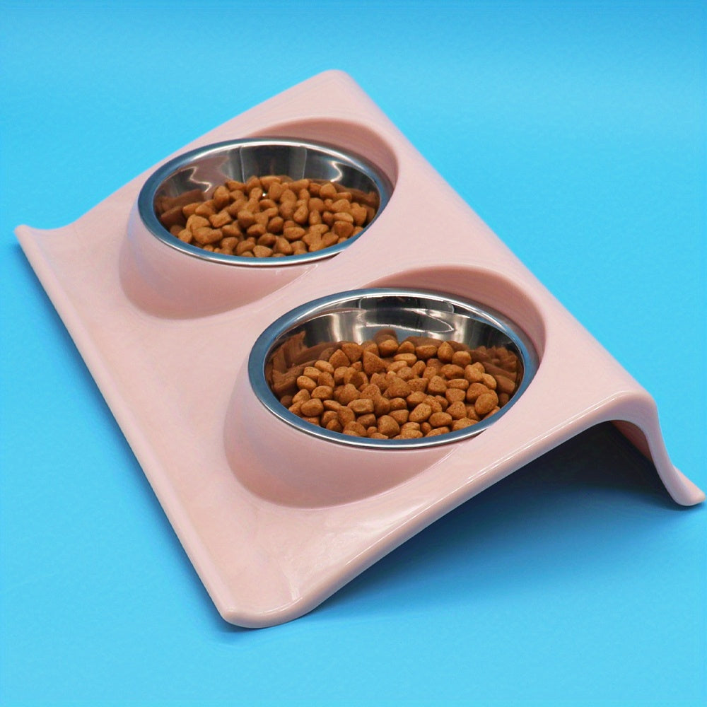 Stainless Steel Double Pet Bowl for Dogs and Cats - Non-Slip Base, Easy to Clean, Perfect for Food and Water
