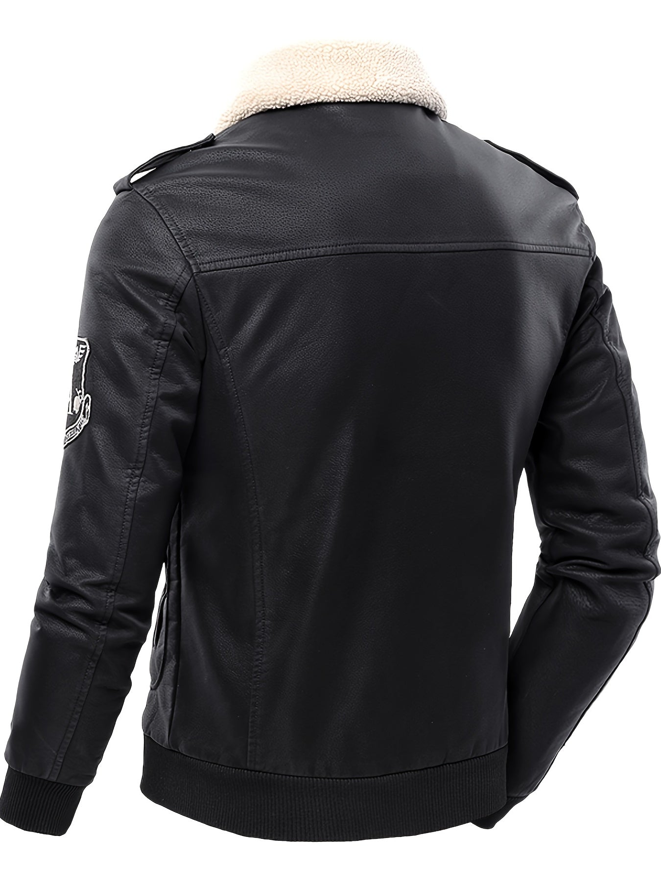 Men's Vintage Bomber Jacket - Motorcycle Flight Coat with Fleece Lining, Brown Military Style Winter Outerwear, Patches, Zipper Closure, Slim Fit, Casual Retro Look, Cold Weather Gear | Military Style Jacket | Ribbed Cuffs Ja