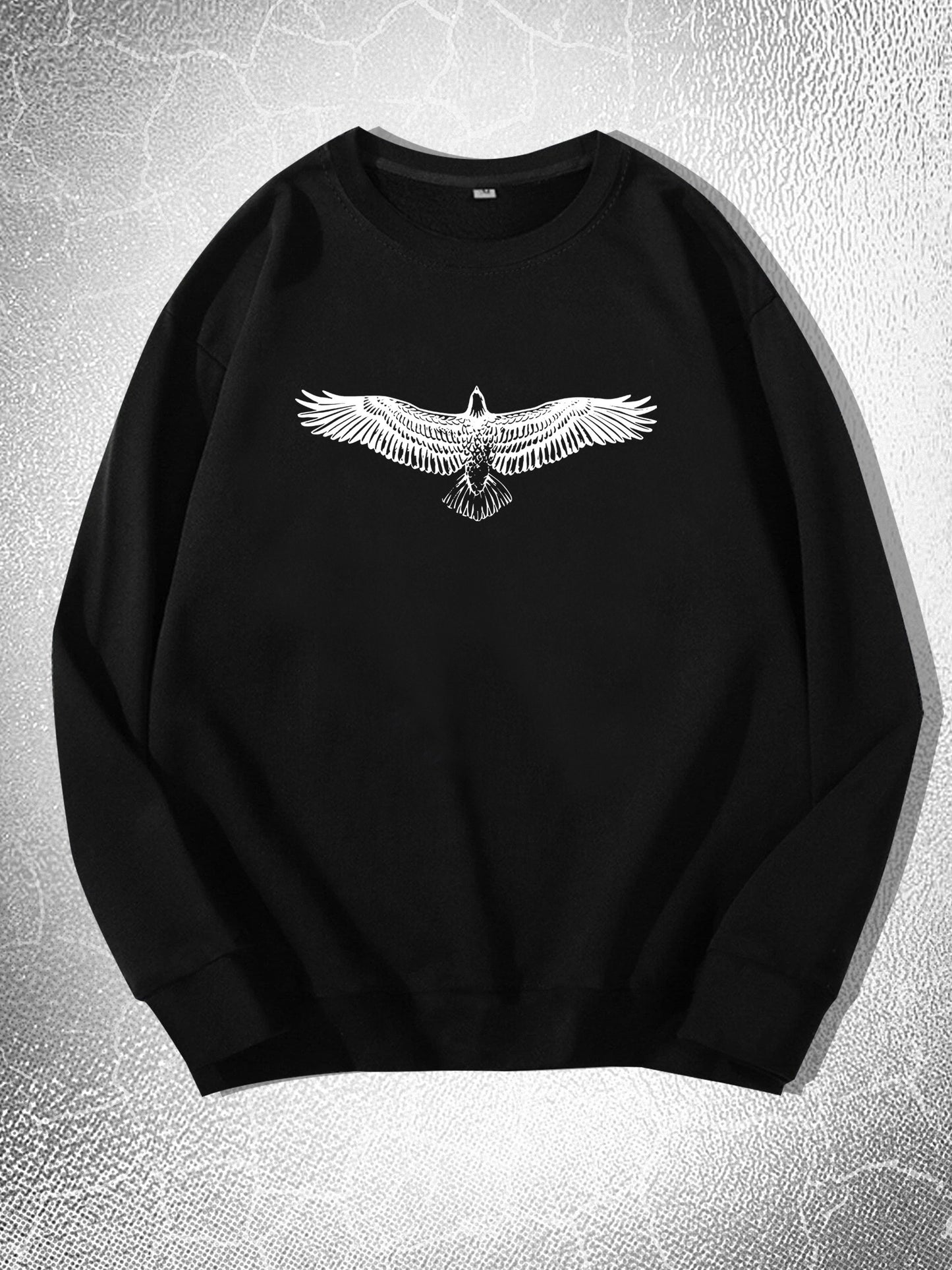 Big Eagle Print Men's Crew Neck Long Sleeve Sweatshirt, Casual Wear, Men's Clothing