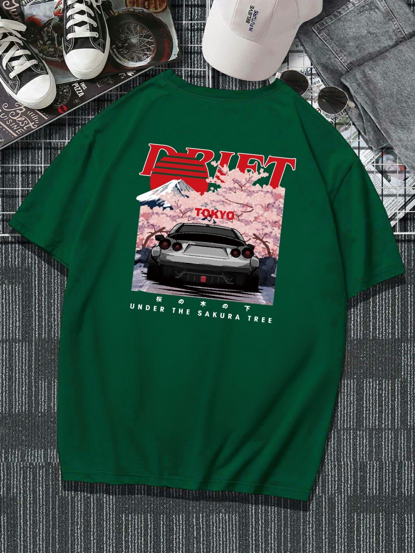 Plus Size Drift Car Men's Casual Trendy Graphic Print Comfortable Crew Neck Short Sleeve T-shirts, Summer Oversized Loose Tees