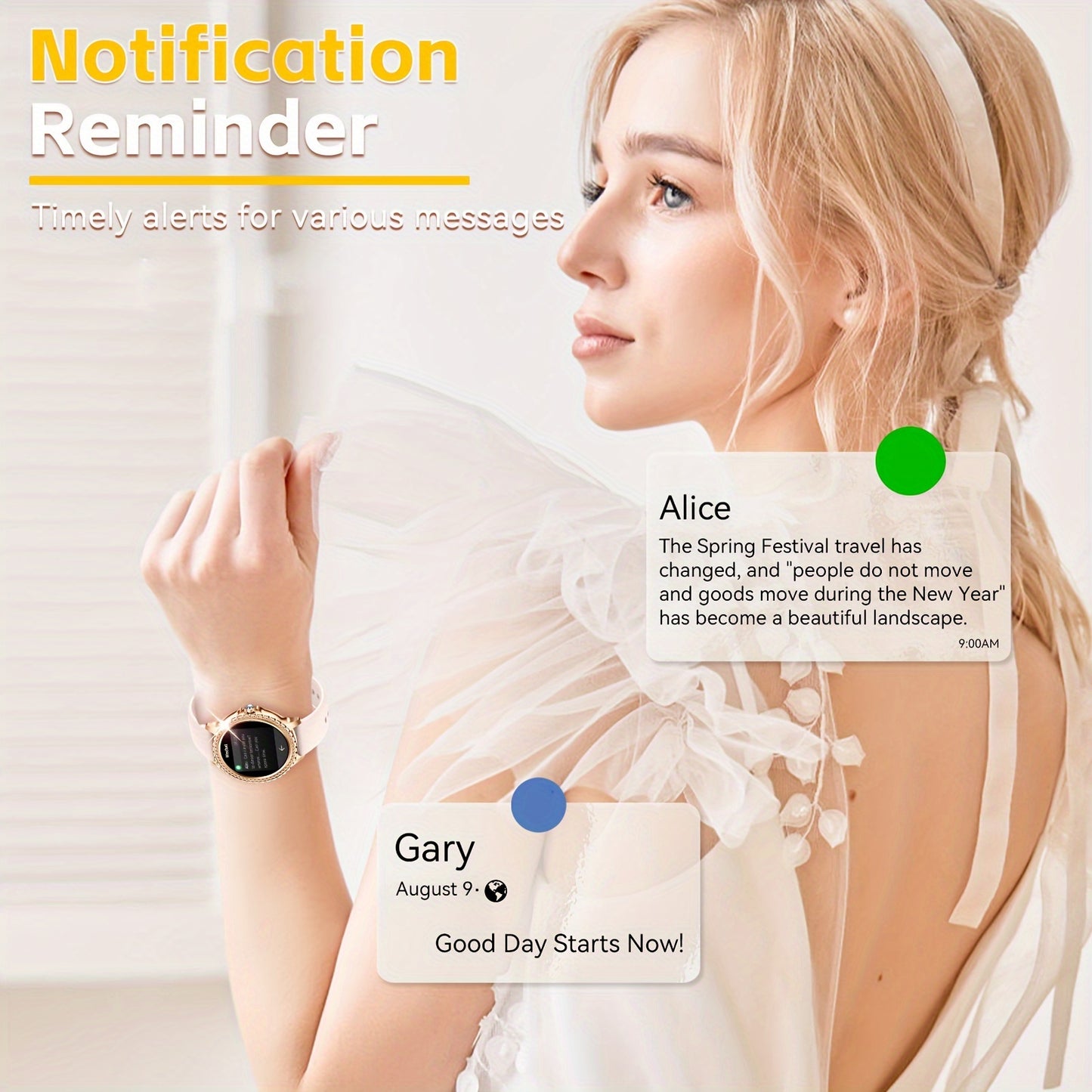 JELLOO Women'S Fashion Smart Watch - 3.35cm HD Full Touch Screen, Wireless Calls, IP68, Rechargeable Lithium Battery, Rose Golden & Pearl Accents, Perfect for iPhone & Android, Stylish Accessory|Rose Golden Watch|Lithium Batt