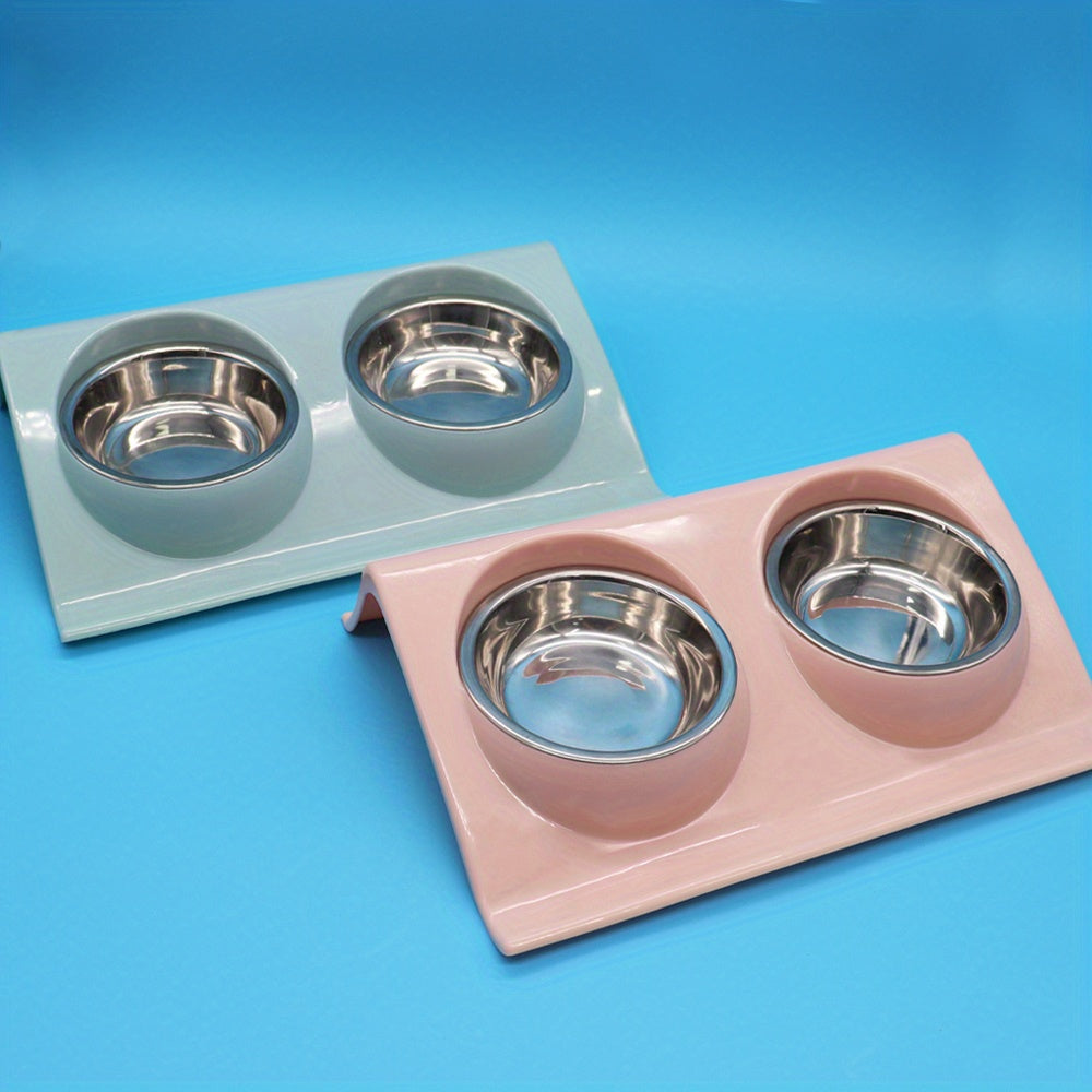 Stainless Steel Double Pet Bowl for Dogs and Cats - Non-Slip Base, Easy to Clean, Perfect for Food and Water