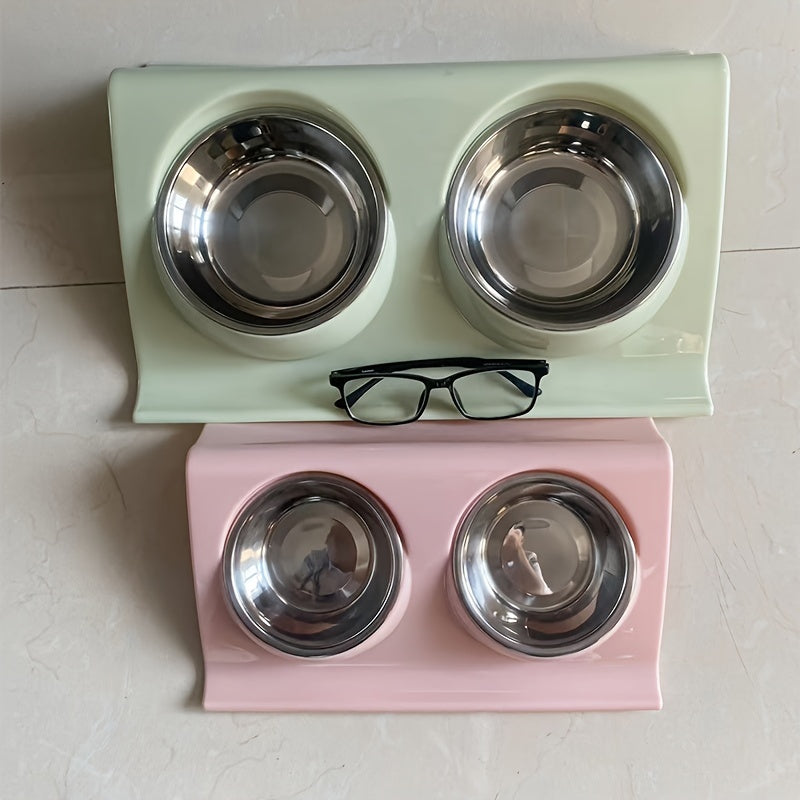 Stainless Steel Double Pet Bowl for Dogs and Cats - Non-Slip Base, Easy to Clean, Perfect for Food and Water