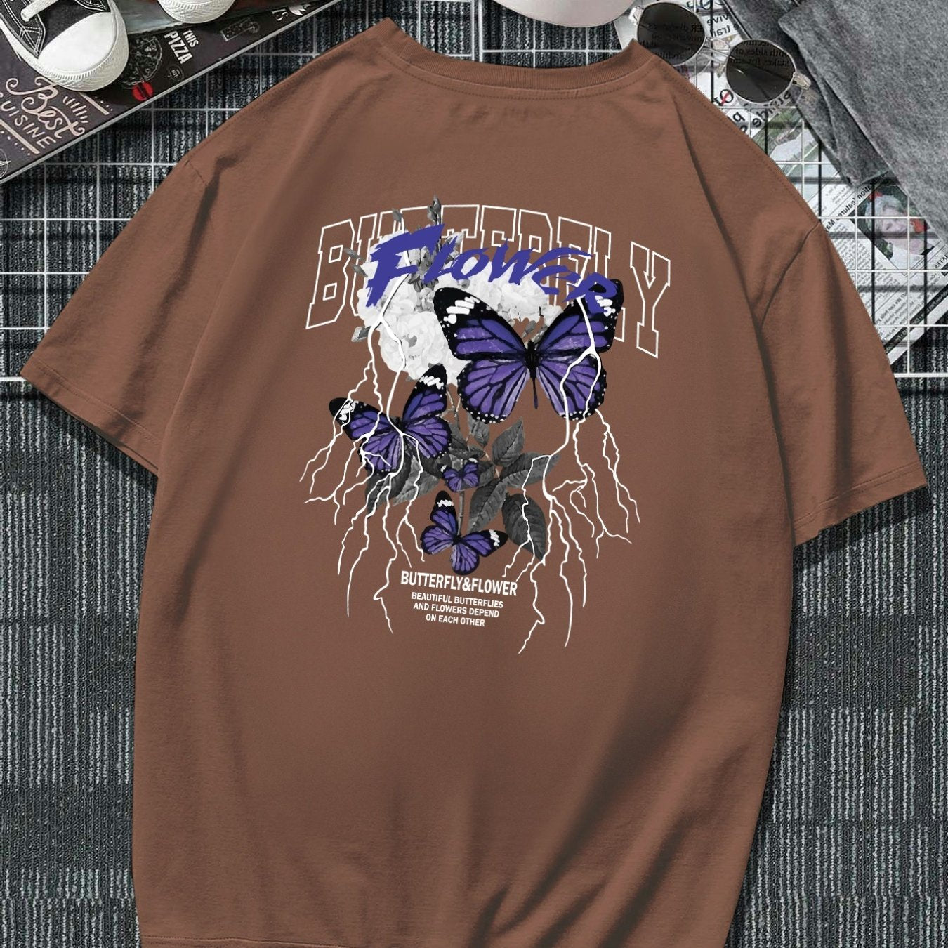 Plus Size Butterfly Men's Casual Trendy Graphic Print Comfortable Crew Neck Short Sleeve T-shirts, Summer Oversized Loose Tees