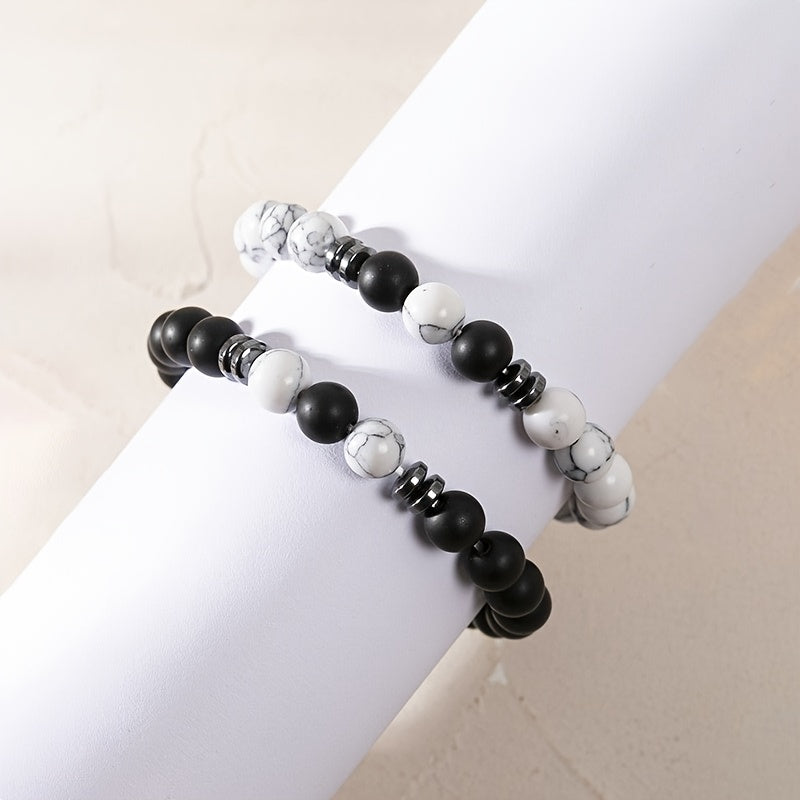 Tiger Eye Beaded Couple Bracelet Set, Men's Agate Stretch Bracelet