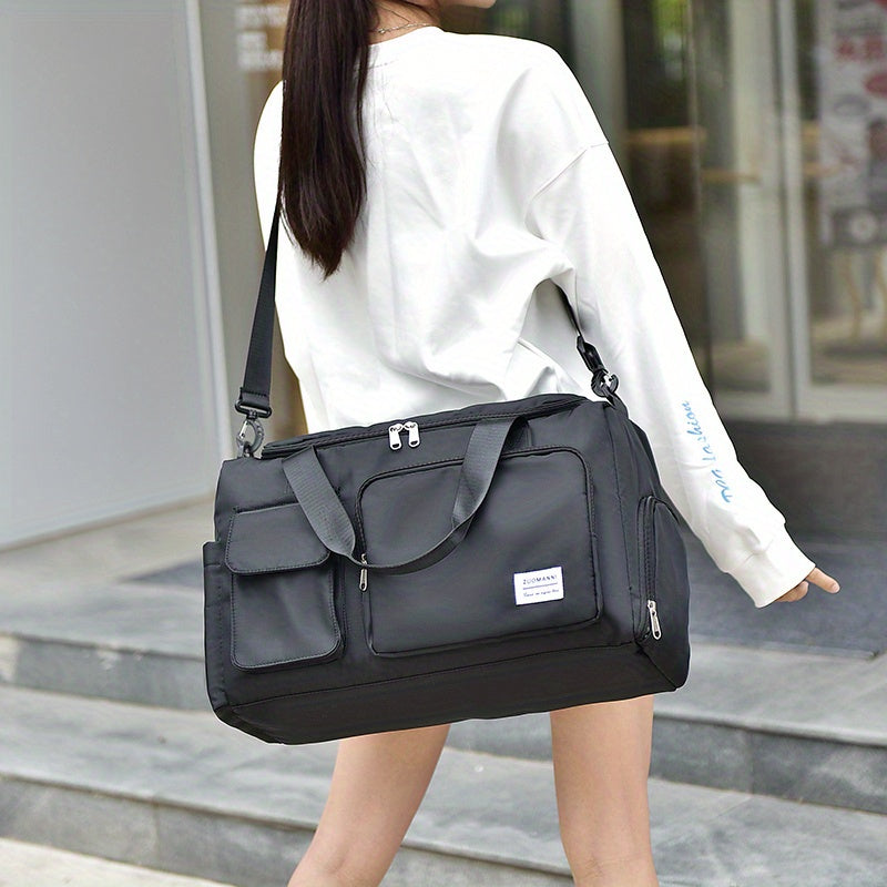 Nylon Large Capacity Travel Tote Bag With Crossbody Strap, Travel Bag, Gym Bag, Duffle Bag