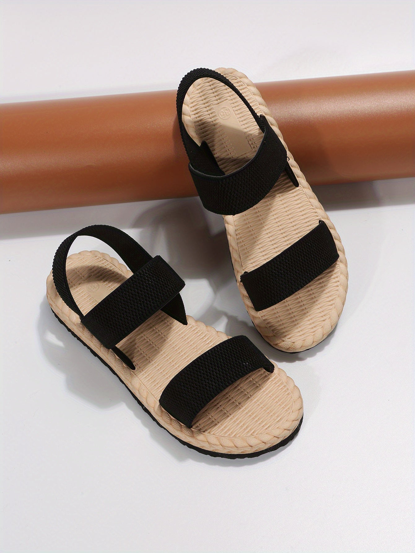 Womens Elastic Ankle Strap Flat Sandals - Vibrant Solid Colors, Open Toe Design, Slip On Closure, Faux Espadrille Upper - Perfect for Outdoor Activities and Beach Trips, Designed for the Modern Woman