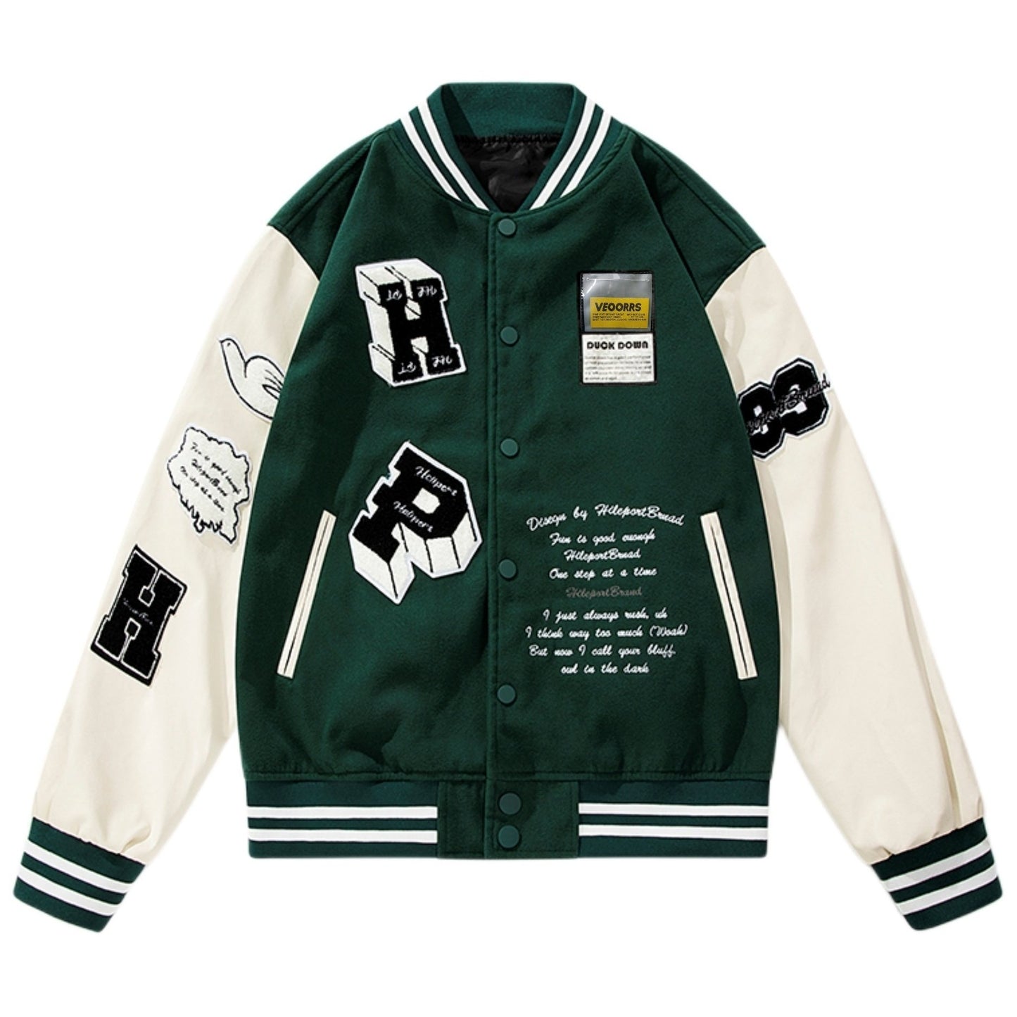 Fabric Stitch Varsity Jacket, Men's Casual Color Block Button Up Jacket For Spring Fall School Baseball