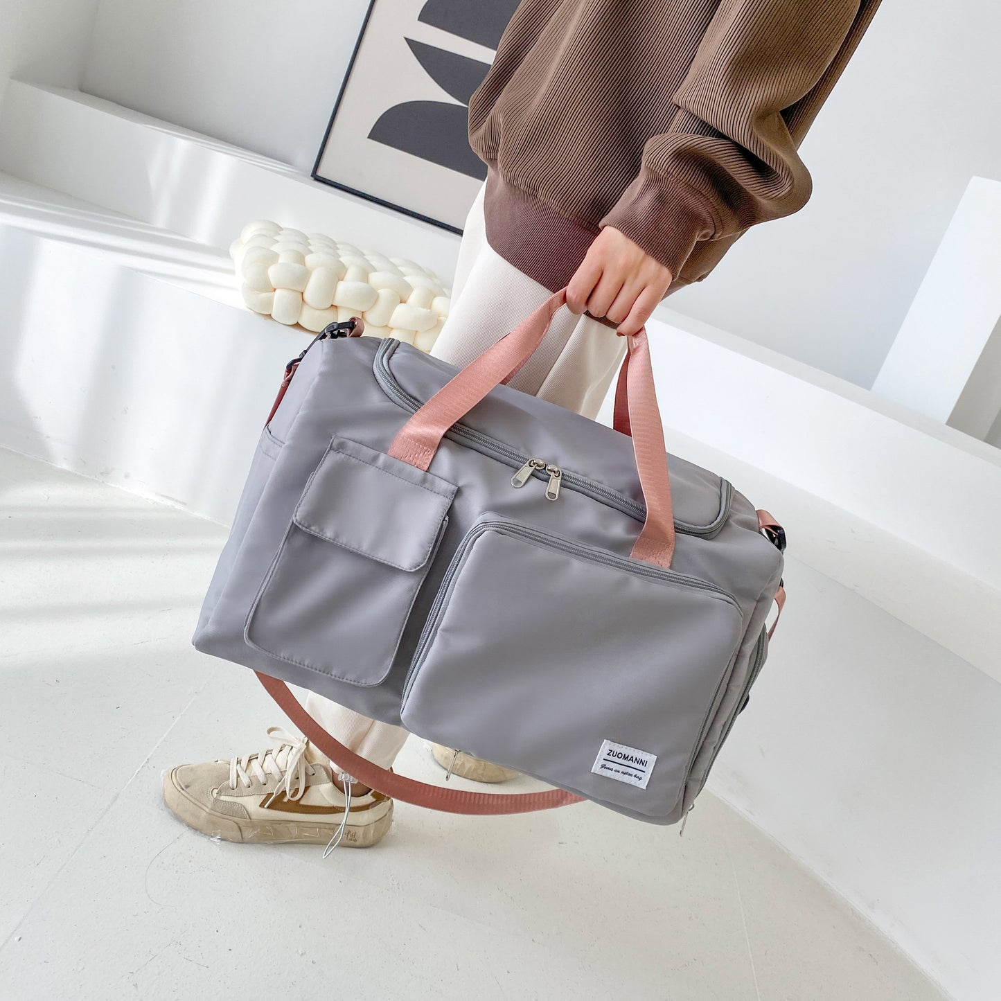 Nylon Large Capacity Travel Tote Bag With Crossbody Strap, Travel Bag, Gym Bag, Duffle Bag