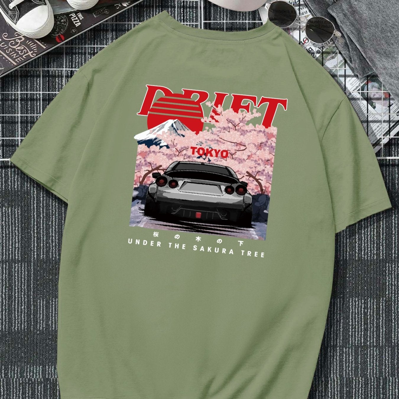 Plus Size Drift Car Men's Casual Trendy Graphic Print Comfortable Crew Neck Short Sleeve T-shirts, Summer Oversized Loose Tees