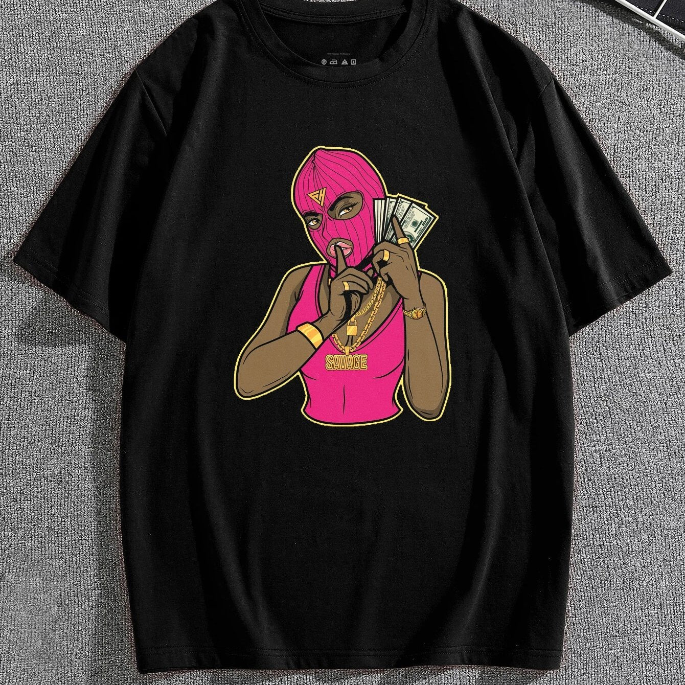 Plus Size Men's Casual Graphic Tees For Summer, Pink Savage Print Crew Neck Oversized T-shirts, Trendy Chic Outfit Men's Clothings