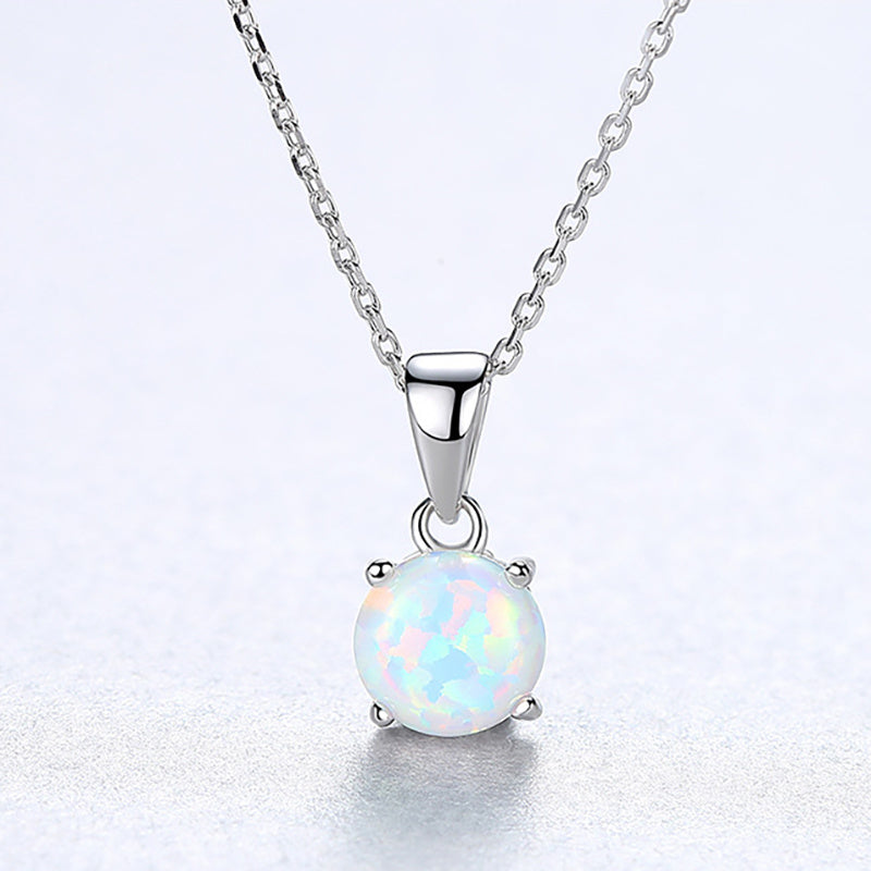 925 Sterling Silvery Synthetic Opal Pendant Necklace for Women, Elegant/Sexy Style, Golden Chain Jewelry Accessory