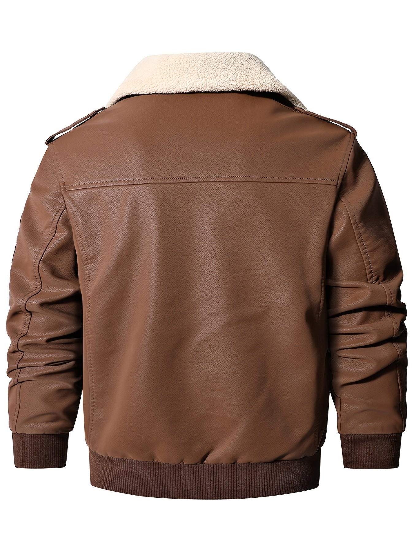 Men's Vintage Bomber Jacket - Motorcycle Flight Coat with Fleece Lining, Brown Military Style Winter Outerwear, Patches, Zipper Closure, Slim Fit, Casual Retro Look, Cold Weather Gear | Military Style Jacket | Ribbed Cuffs Ja
