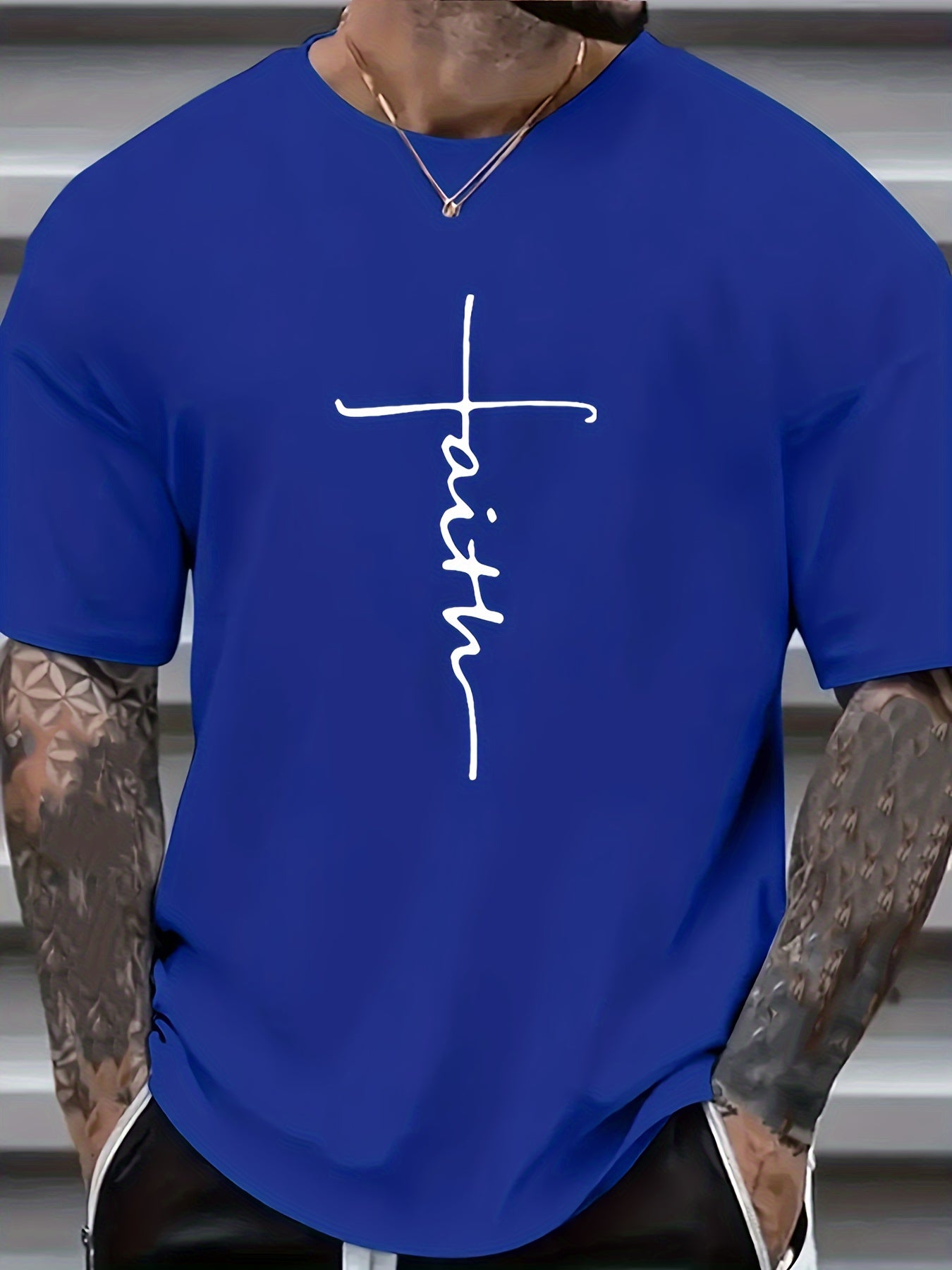 Plus Size Faith & Skull Men's Casual Trendy Graphic Print Comfortable Crew Neck Short Sleeve T-shirts, Summer Oversized Loose Tees, Plus Size Women & Men Clothes Best Seller Gifts