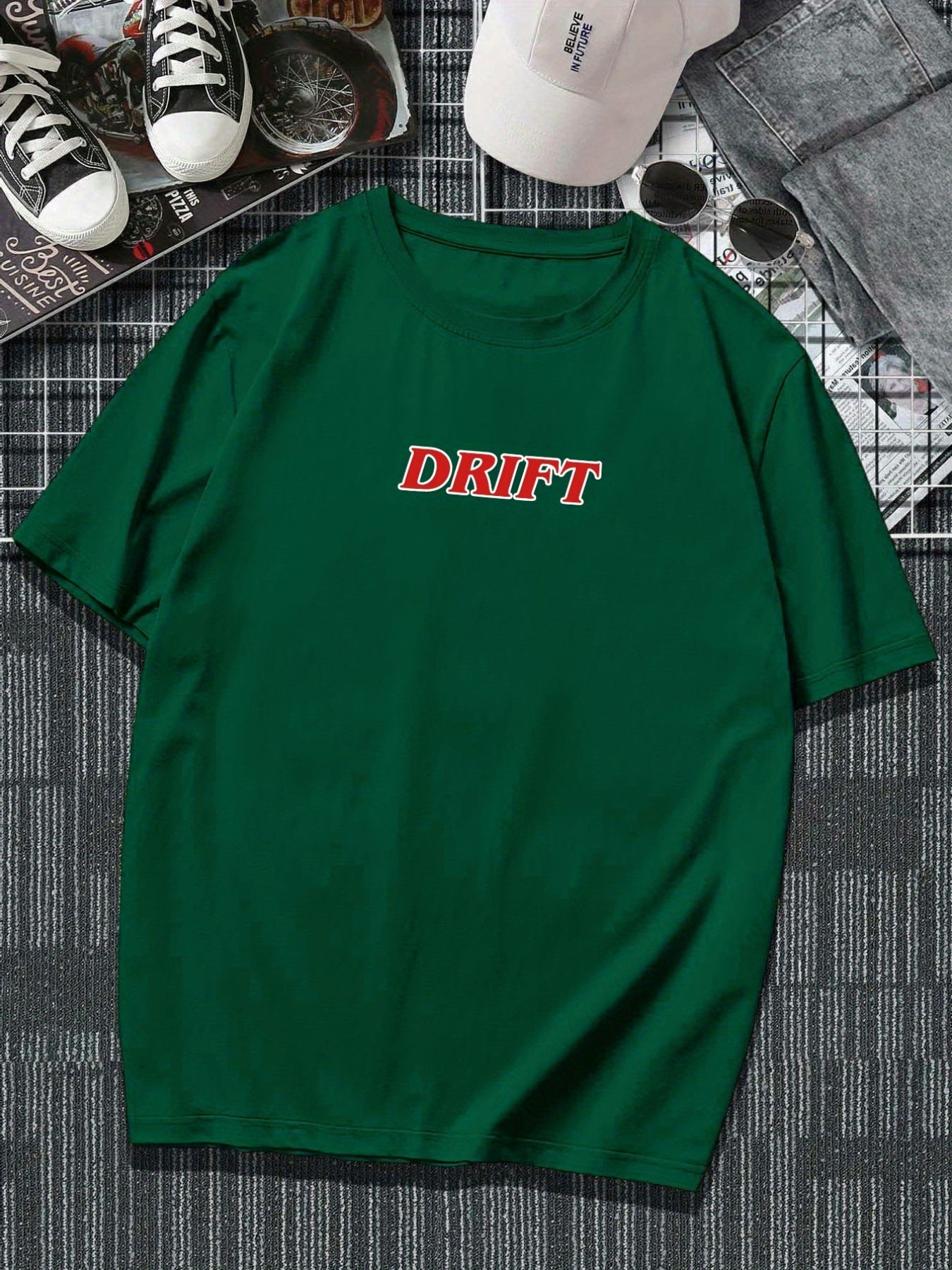 Plus Size Drift Car Men's Casual Trendy Graphic Print Comfortable Crew Neck Short Sleeve T-shirts, Summer Oversized Loose Tees