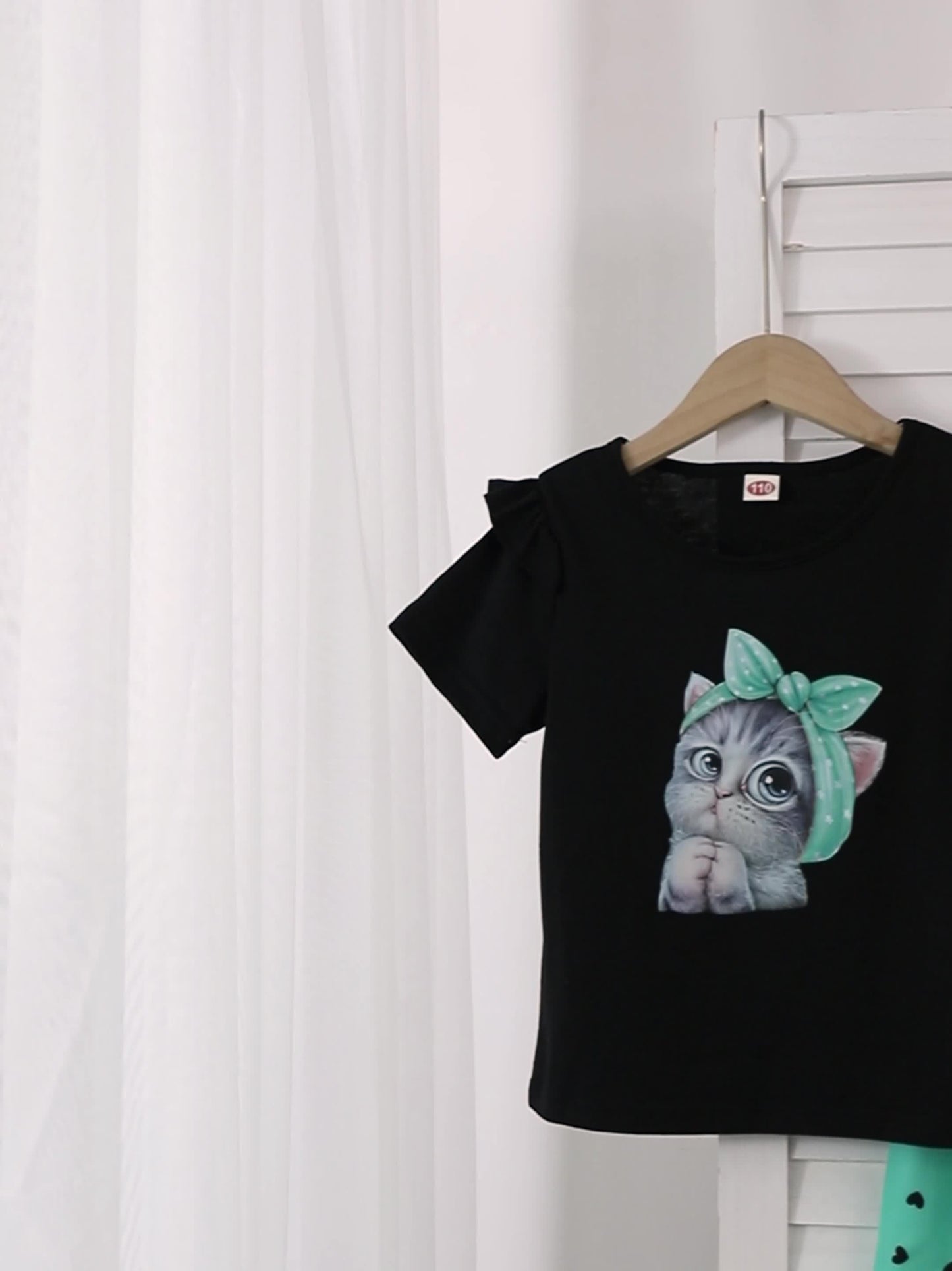 Summer Casual Round Neck Short Sleeve Printed Cat Pattern and Heart-Print Shor, Summer Outfit, Fashion, Cute Design, Playful Pattern, Soft Texture, Durable Clothing, 's Apparel, Little, 's Wear, Perfect for Outdoor