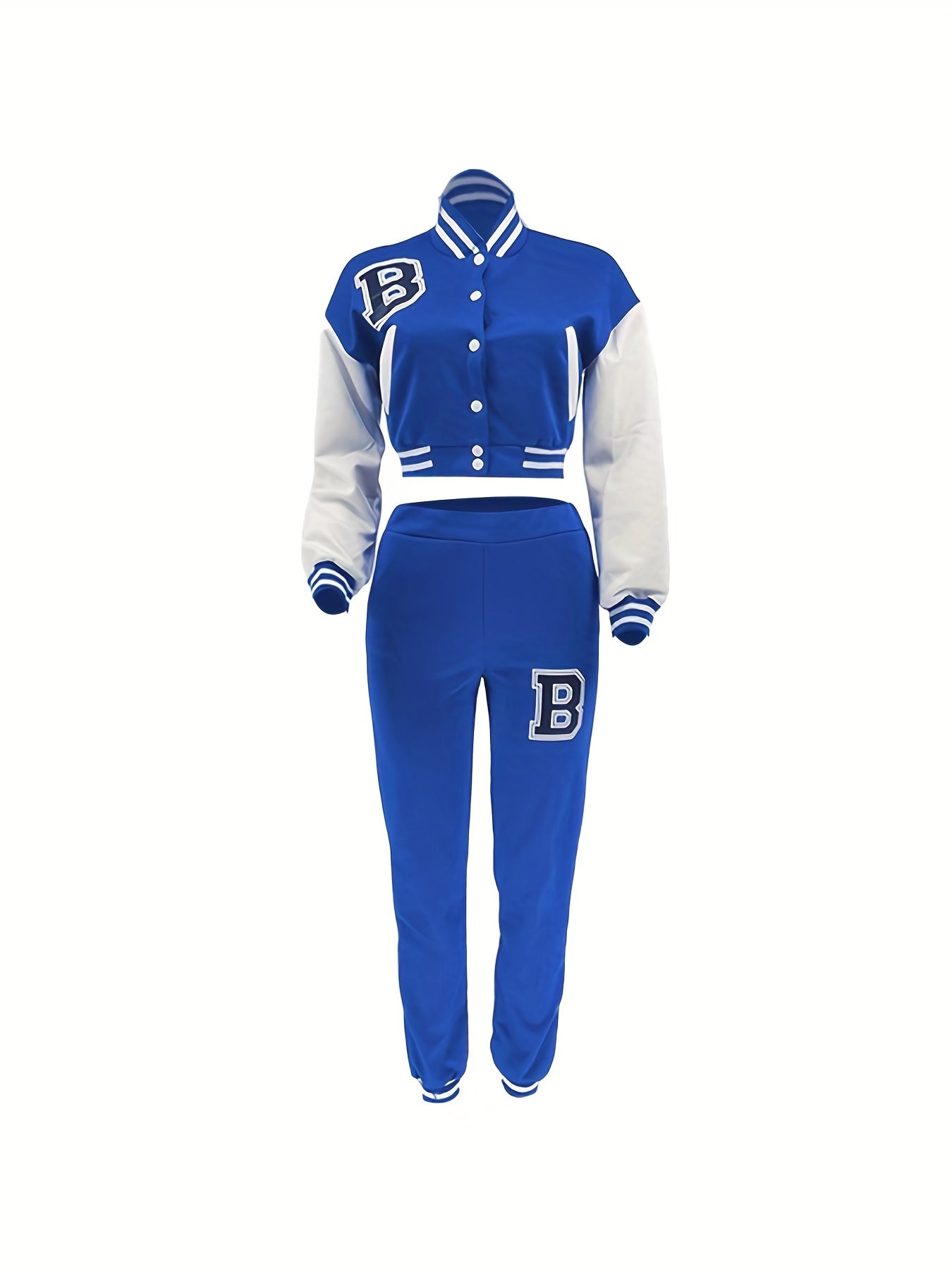 Chic, Women's Casual Letter Print Baseball Jacket and Pants Set - Red and White, Polyester Blend, Machine Washable, Fall/Winter Fashion Ensemble