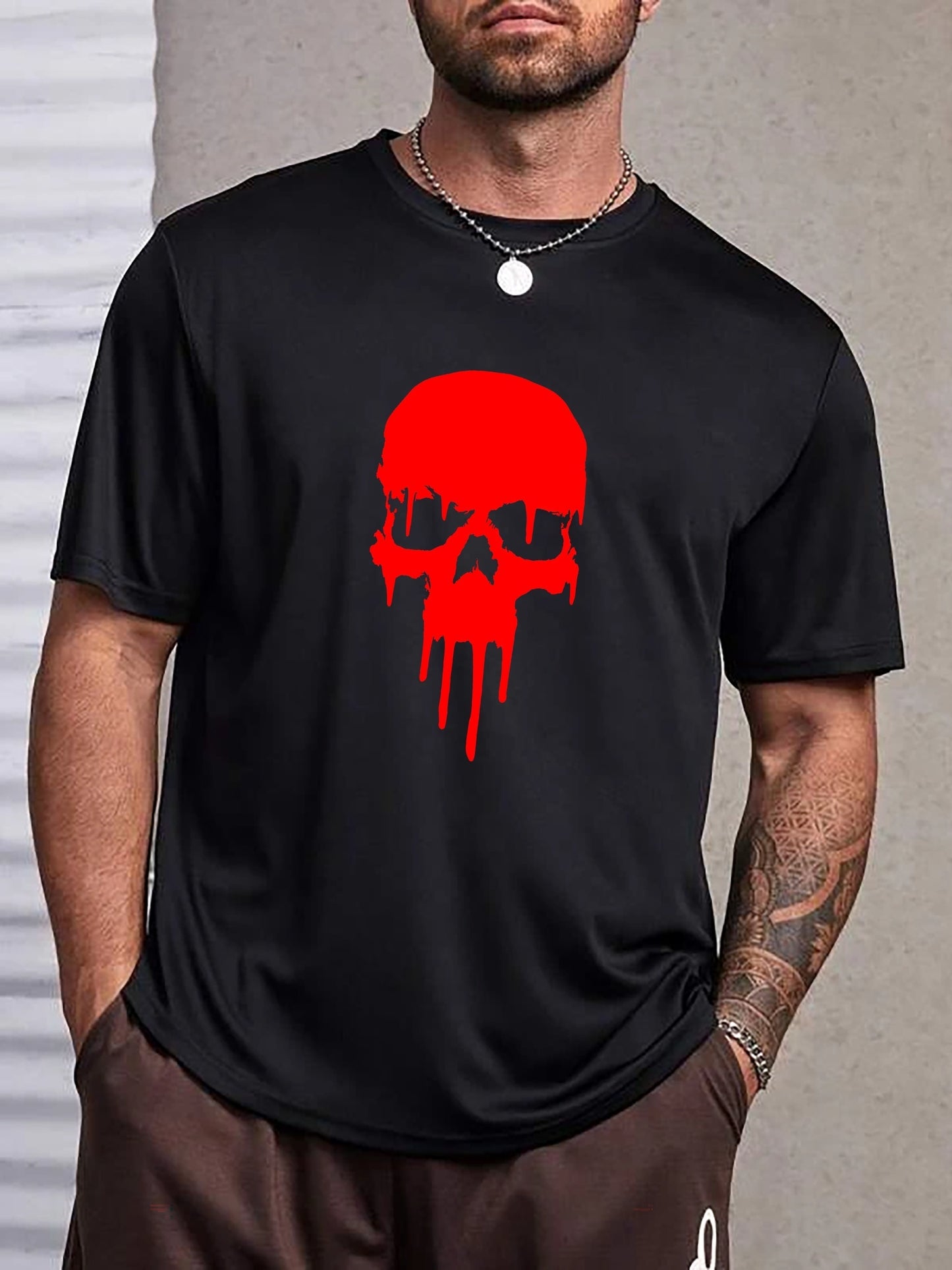 Plus Size Faith & Skull Men's Casual Trendy Graphic Print Comfortable Crew Neck Short Sleeve T-shirts, Summer Oversized Loose Tees, Plus Size Women & Men Clothes Best Seller Gifts