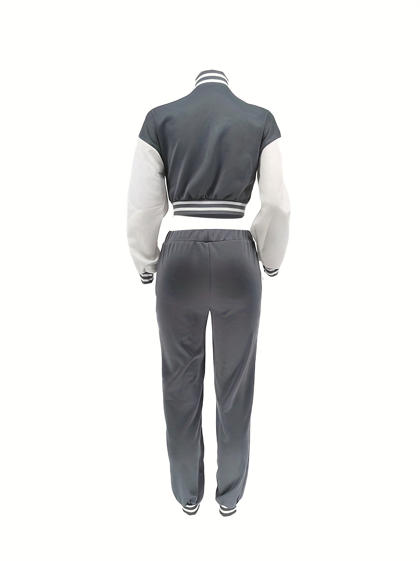 Chic, Women's Casual Letter Print Baseball Jacket and Pants Set - Red and White, Polyester Blend, Machine Washable, Fall/Winter Fashion Ensemble