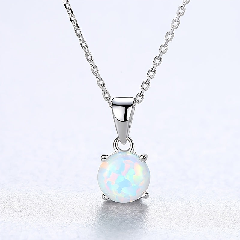 925 Sterling Silvery Synthetic Opal Pendant Necklace for Women, Elegant/Sexy Style, Golden Chain Jewelry Accessory