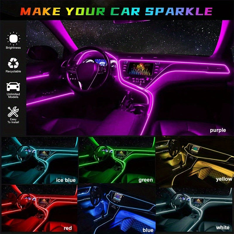 2m 4m LED Strip Car Interior Decorations Atmosphere Light RGB Neon DIY Dashboard Ambient Optical Fiber Strips Lamp with USB Drive