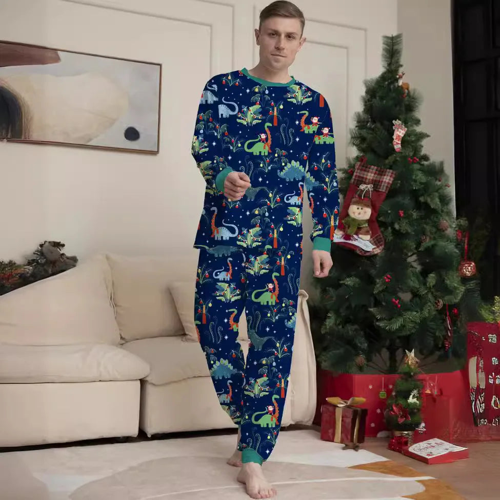 Amazing Cross-border Cotton Printed Family Baby Boys and Girls Baby With Dog European Dinosaur Christmas Parent-child Pajamas
