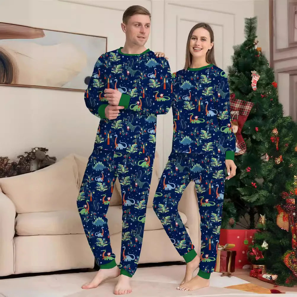 Amazing Cross-border Cotton Printed Family Baby Boys and Girls Baby With Dog European Dinosaur Christmas Parent-child Pajamas