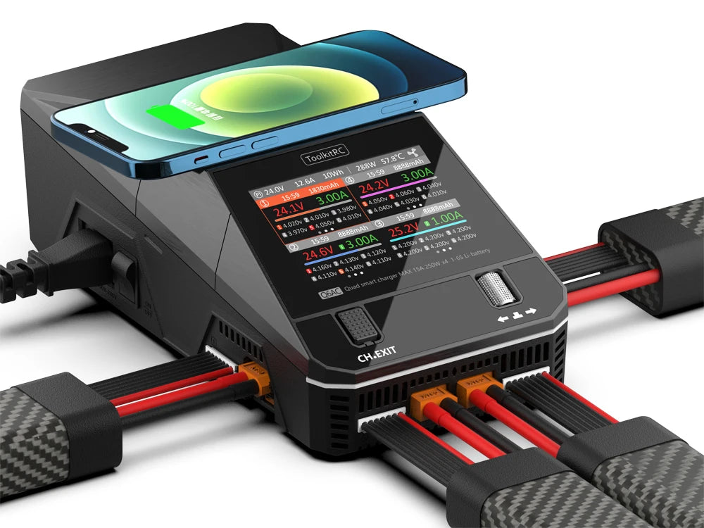 ToolkitRC Q6AC Charger AC 400W/DC 1000W 4CH output Built-in 65W USB A/TYPEC Output ,LiPo, 1-6S,NiMH 1-16S,PB 1-10S Charger IPS