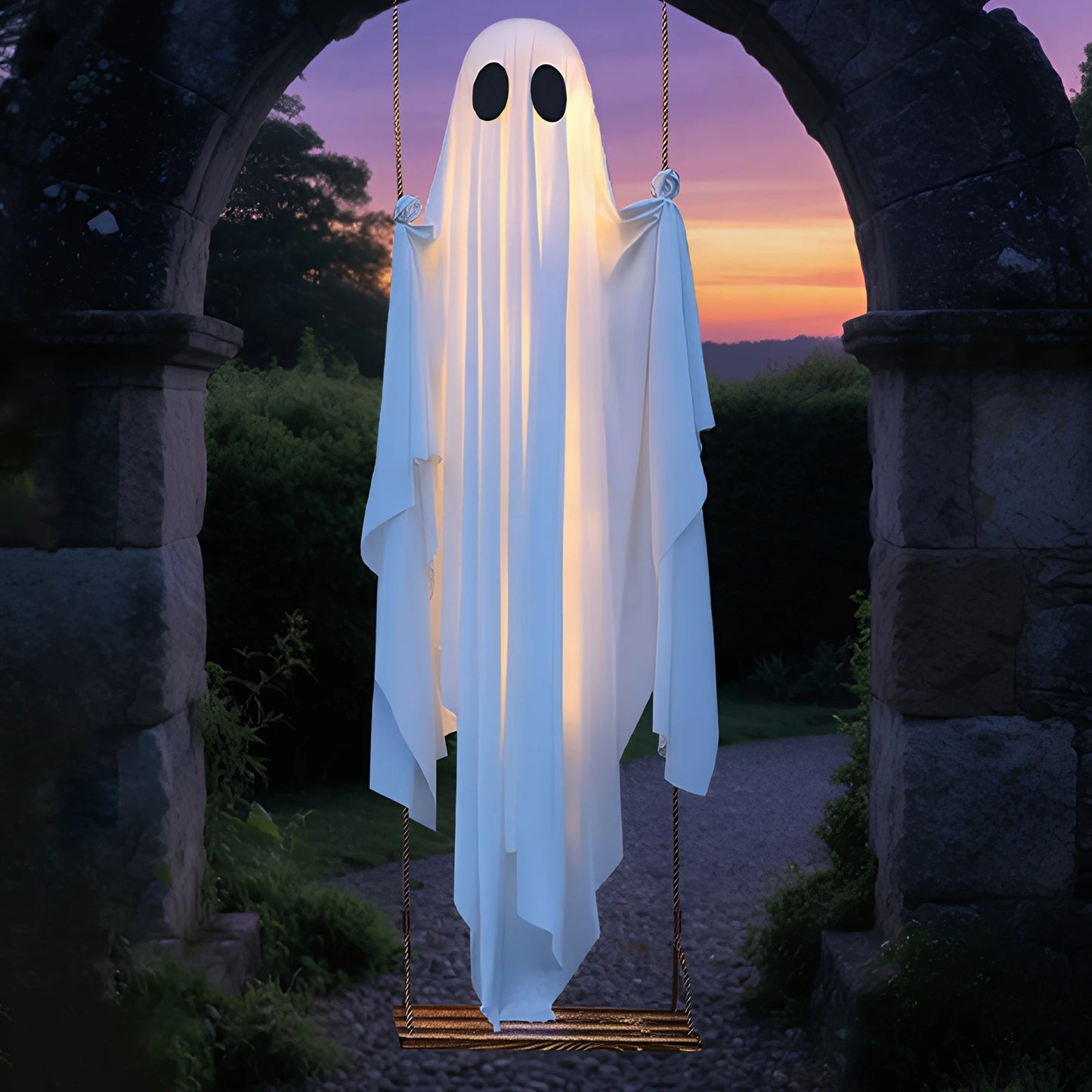 Halloween Hanging Ghosts Decorations with String Lights Scary Ghost Decor Ghost Ornaments for Tree Porch Yard Garden Lawn