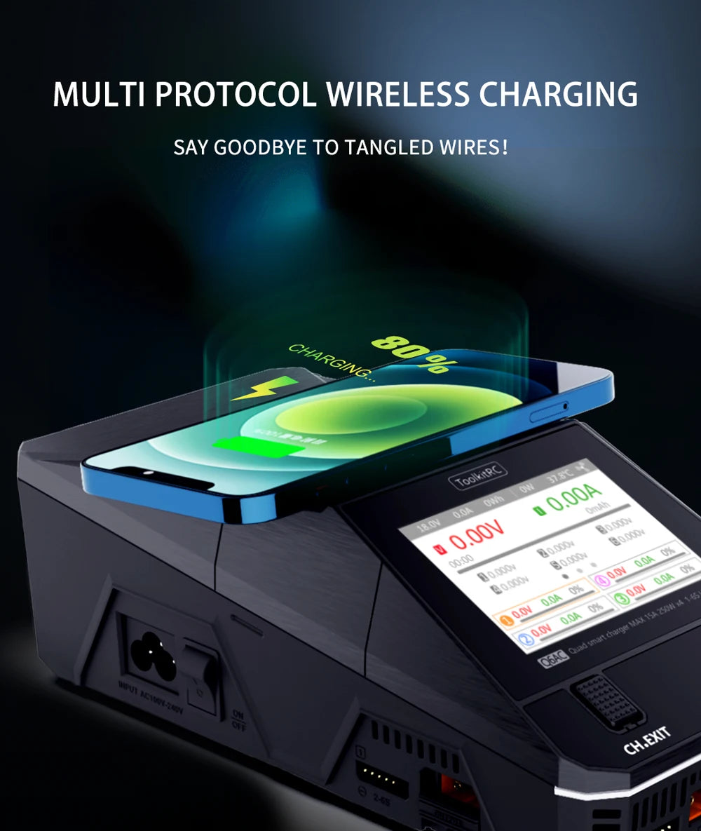 ToolkitRC Q6AC Charger AC 400W/DC 1000W 4CH output Built-in 65W USB A/TYPEC Output ,LiPo, 1-6S,NiMH 1-16S,PB 1-10S Charger IPS