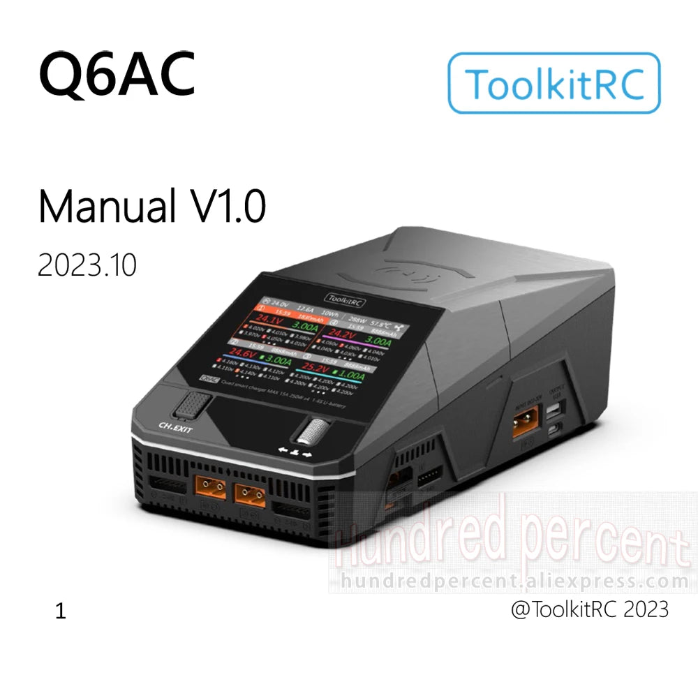 ToolkitRC Q6AC Charger AC 400W/DC 1000W 4CH output Built-in 65W USB A/TYPEC Output ,LiPo, 1-6S,NiMH 1-16S,PB 1-10S Charger IPS