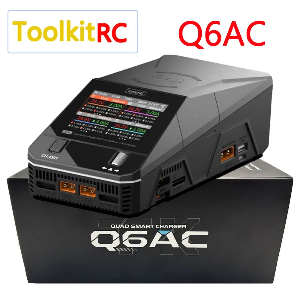 NEW ToolkitRC Q6AC Charger AC 400W/DC 1000W 4CH output Built-in 65W USB A/TYPEC Output ,LiPo, 1-6S,NiMH 1-16S,PB 1-10S Charger