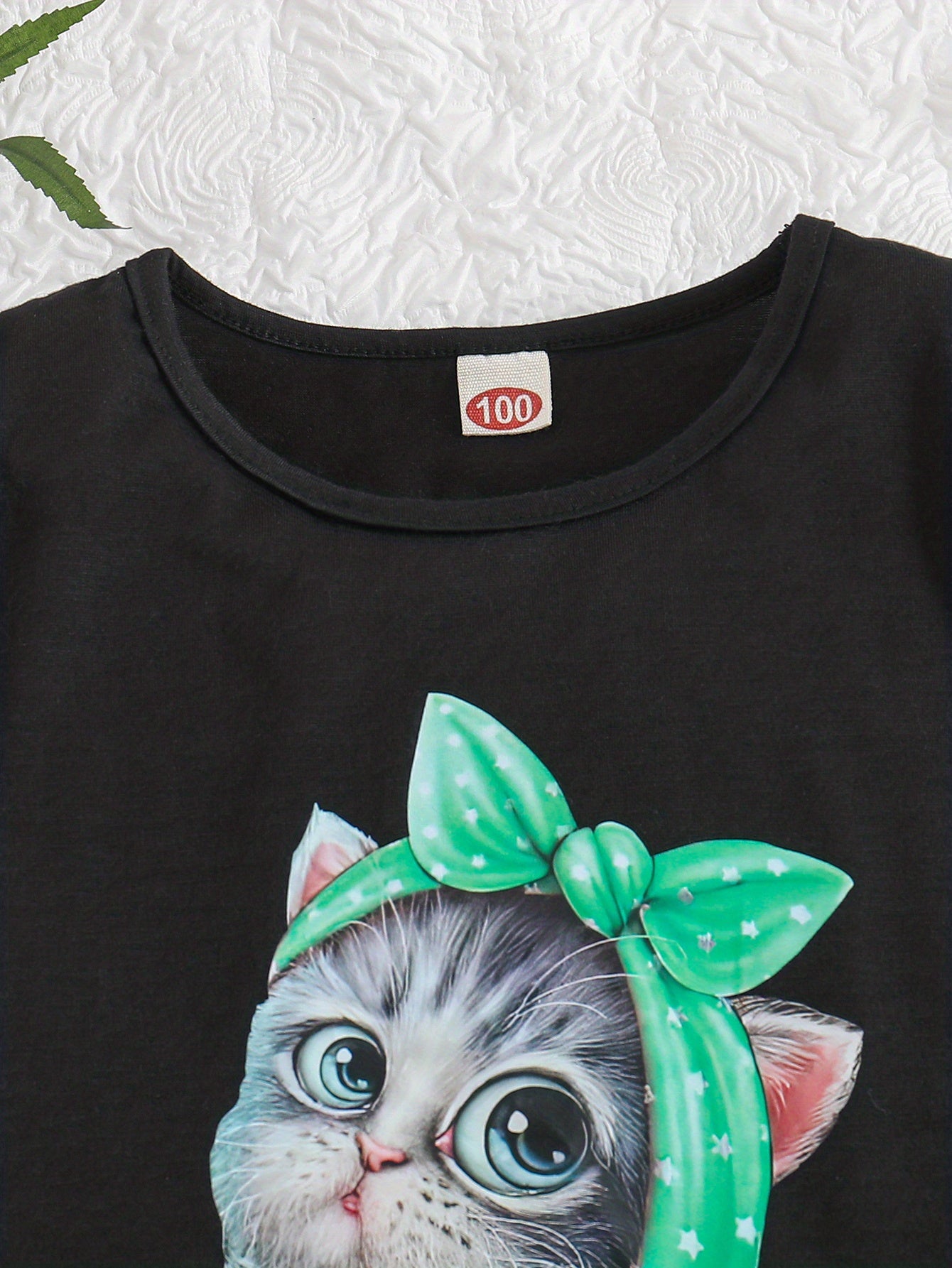 Summer Casual Round Neck Short Sleeve Printed Cat Pattern and Heart-Print Shor, Summer Outfit, Fashion, Cute Design, Playful Pattern, Soft Texture, Durable Clothing, 's Apparel, Little, 's Wear, Perfect for Outdoor