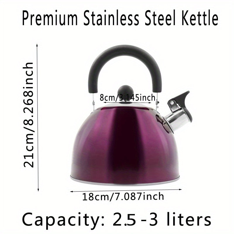 1pc, 2500ml/84.55oz Stainless Steel Tea Kettle with Whistle for Charcoal, Gas, Electric, and Ceramic Stoves - Reusable and Easy to Clean