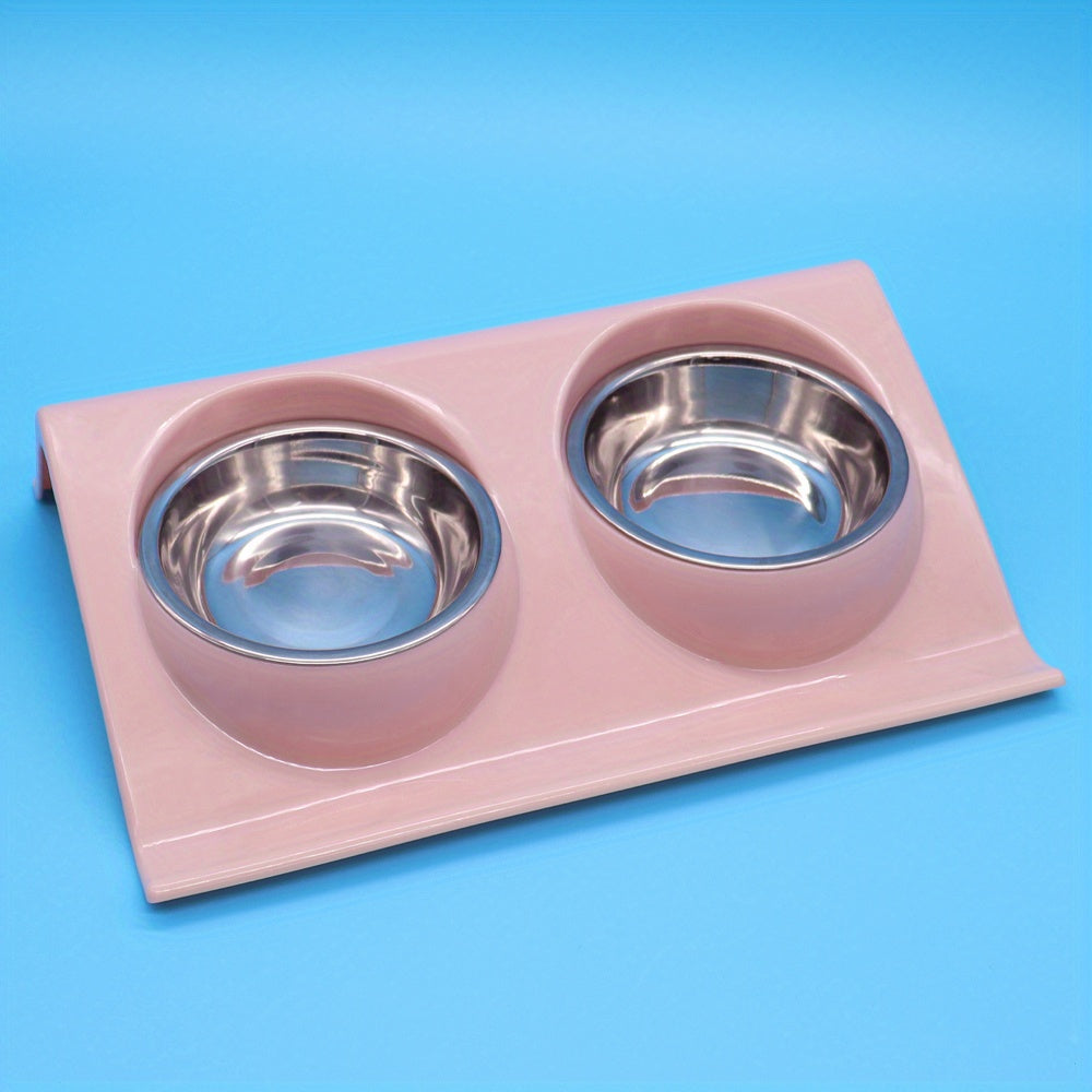 Stainless Steel Double Pet Bowl for Dogs and Cats - Non-Slip Base, Easy to Clean, Perfect for Food and Water