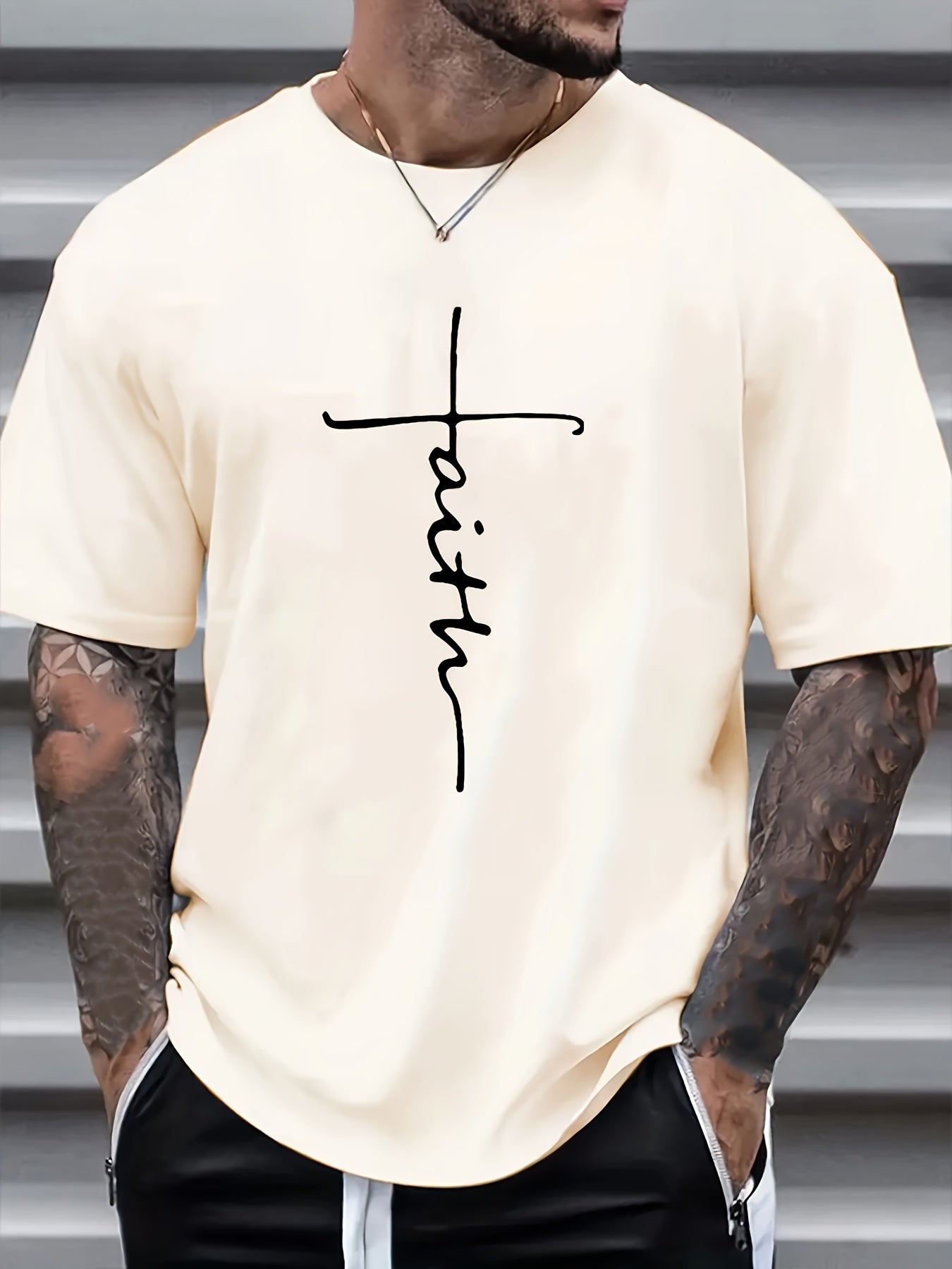 Plus Size Faith & Skull Men's Casual Trendy Graphic Print Comfortable Crew Neck Short Sleeve T-shirts, Summer Oversized Loose Tees, Plus Size Women & Men Clothes Best Seller Gifts