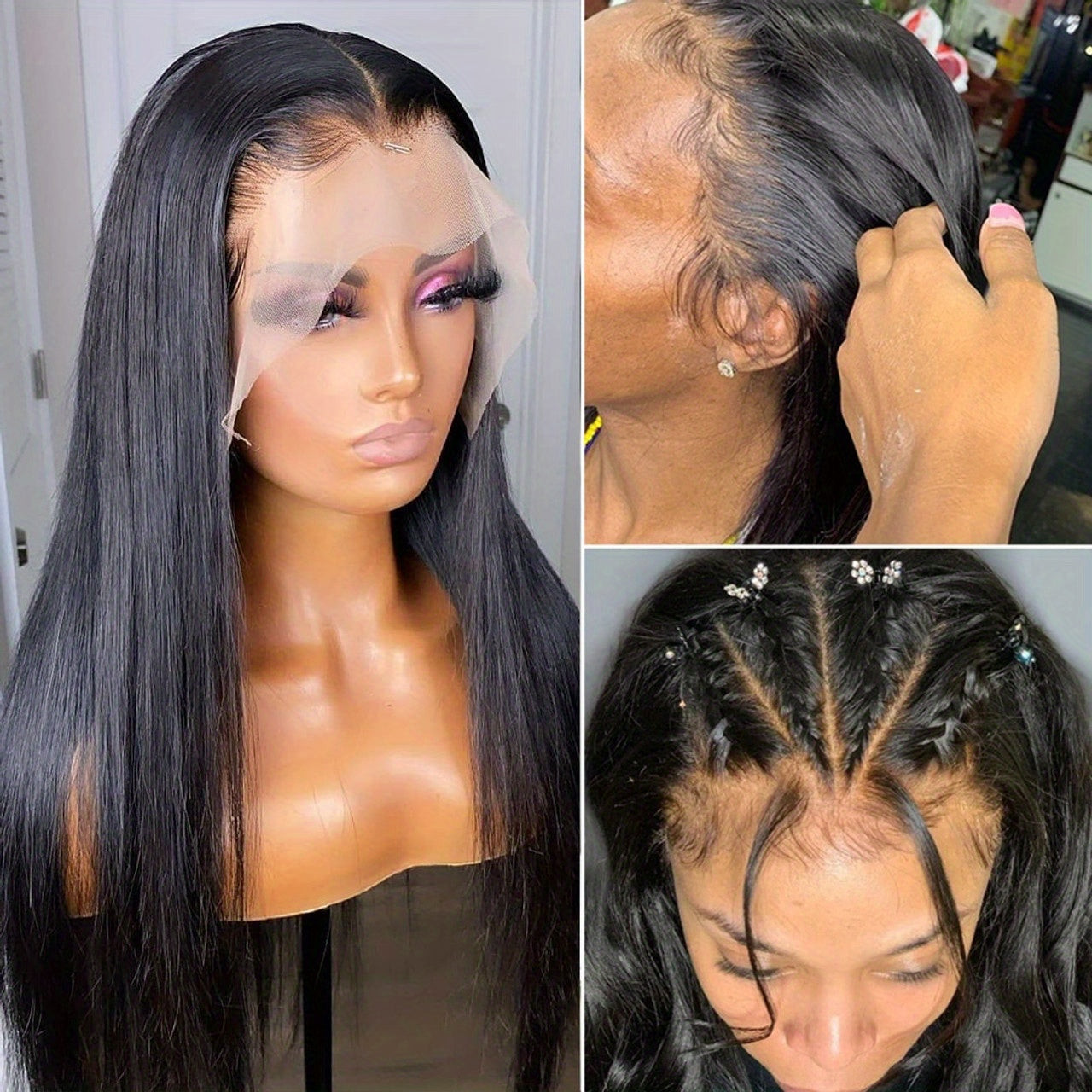 200% Density Straight 13*6 Lace Frontal Wigs Transparent Lace Front Pre Plucked Brazilian Human Hair Wigs For Women Glueless Straight Human Hair Wigs For Daily Use