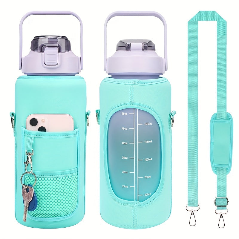2L/64oz Waterproof Water Bottle Cover - Durable Sport Bottle Insulator with Shoulder Strap - Perfect Portable Vacuum Cup Pouch for Outdoor Adventures and Camping
