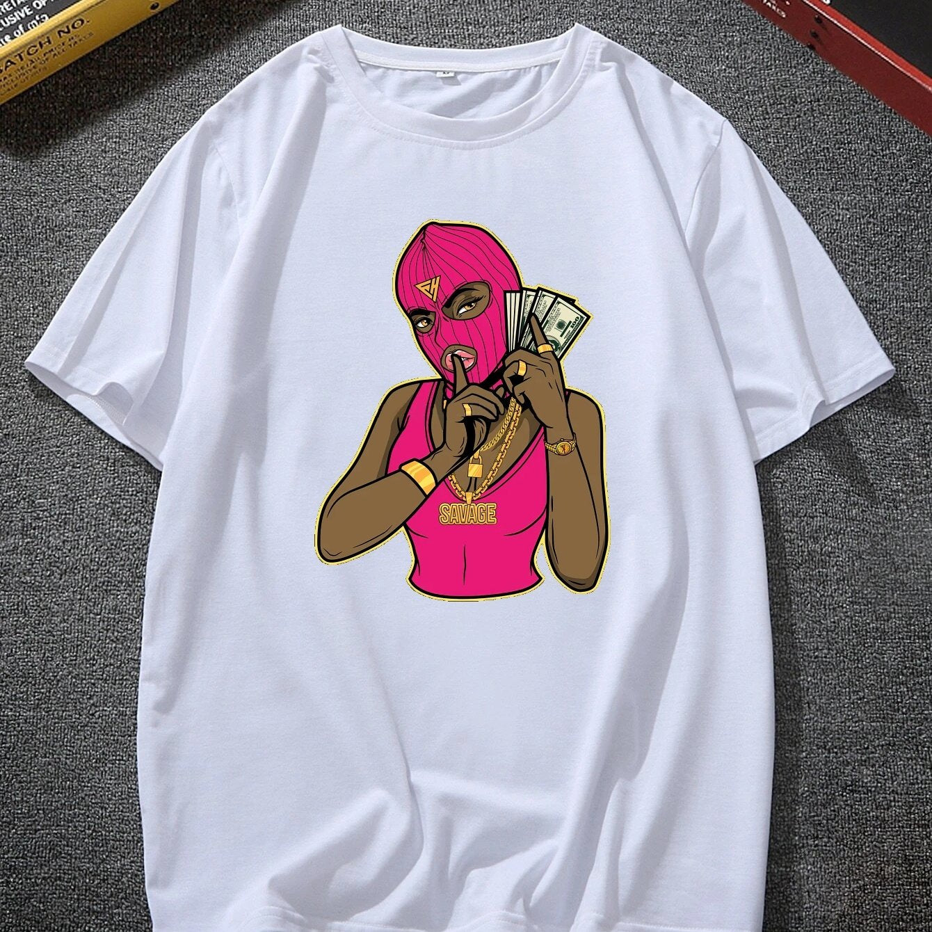 Plus Size Men's Casual Graphic Tees For Summer, Pink Savage Print Crew Neck Oversized T-shirts, Trendy Chic Outfit Men's Clothings