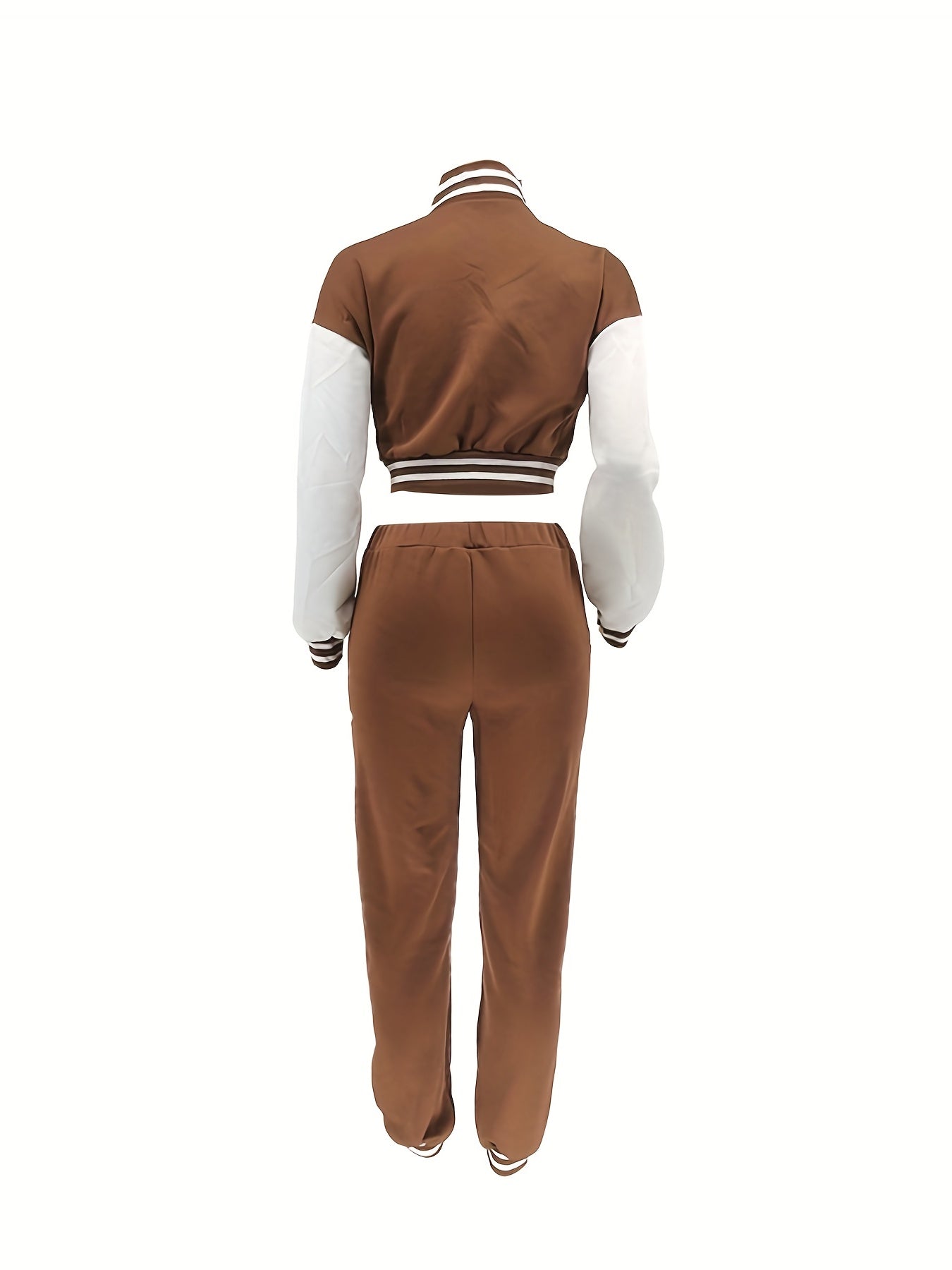 Chic, Women's Casual Letter Print Baseball Jacket and Pants Set - Red and White, Polyester Blend, Machine Washable, Fall/Winter Fashion Ensemble