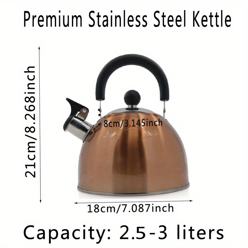 1pc, 2500ml/84.55oz Stainless Steel Tea Kettle with Whistle for Charcoal, Gas, Electric, and Ceramic Stoves - Reusable and Easy to Clean