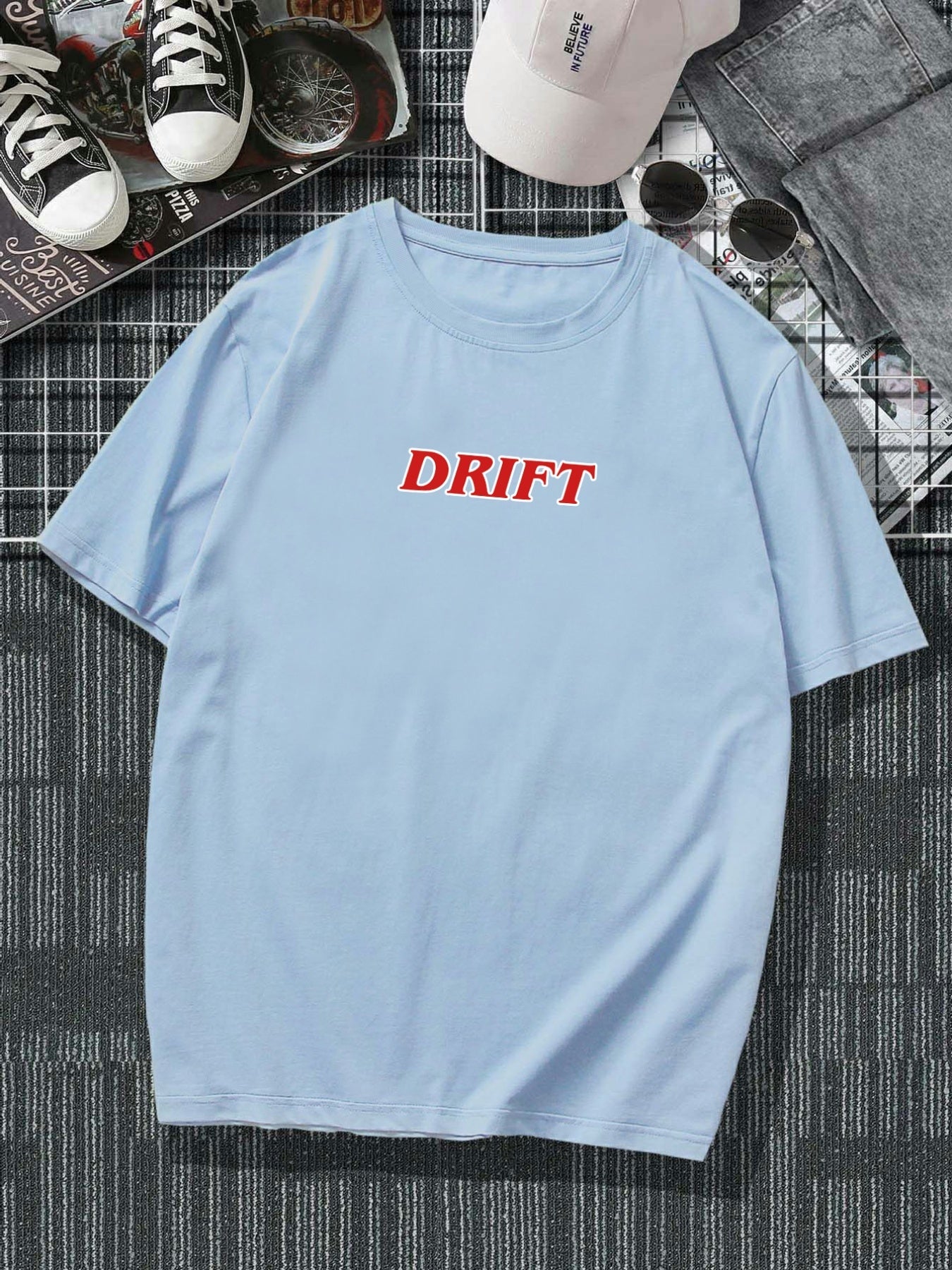 Plus Size Drift Car Men's Casual Trendy Graphic Print Comfortable Crew Neck Short Sleeve T-shirts, Summer Oversized Loose Tees