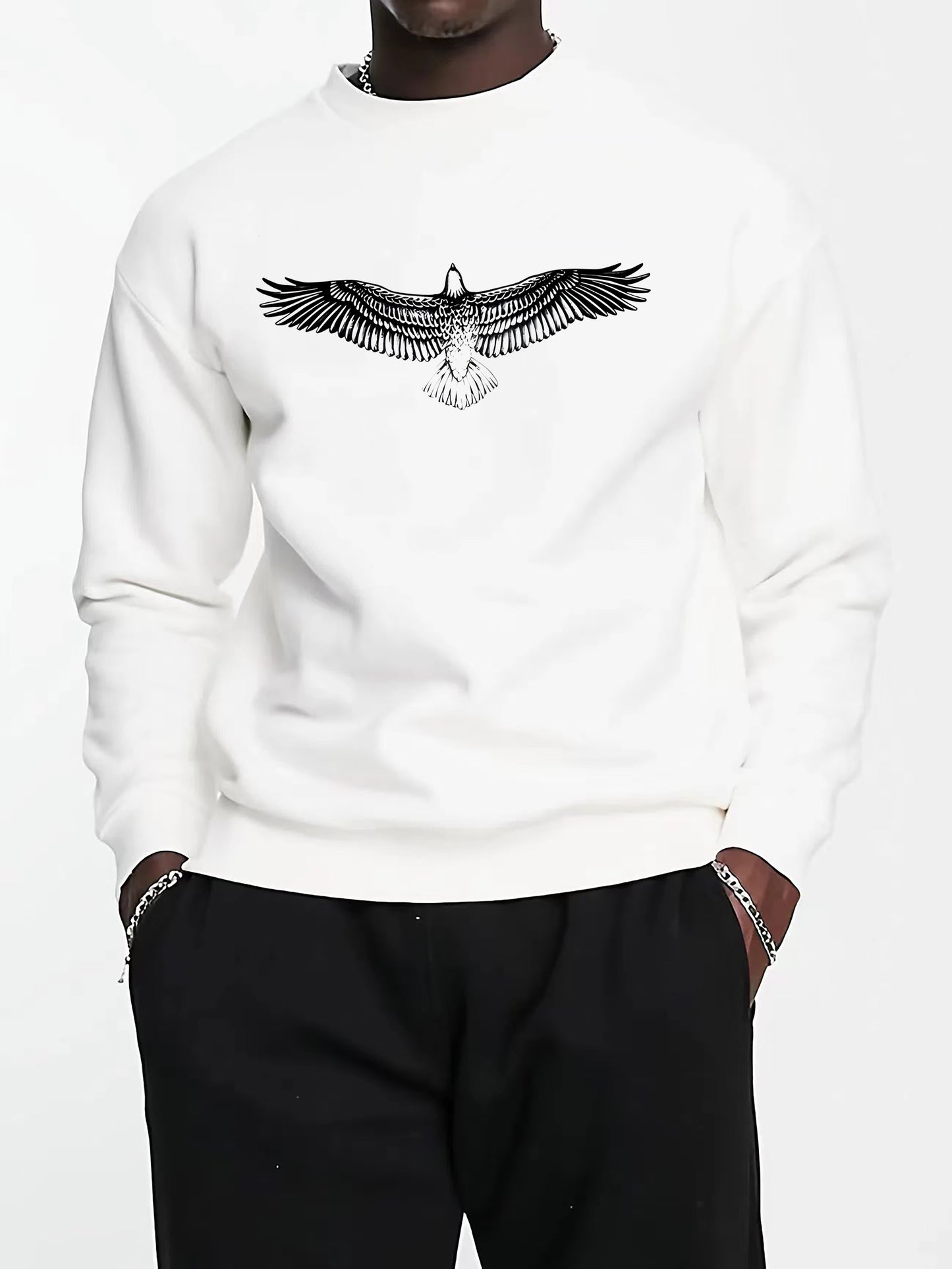 Big Eagle Print Men's Crew Neck Long Sleeve Sweatshirt, Casual Wear, Men's Clothing