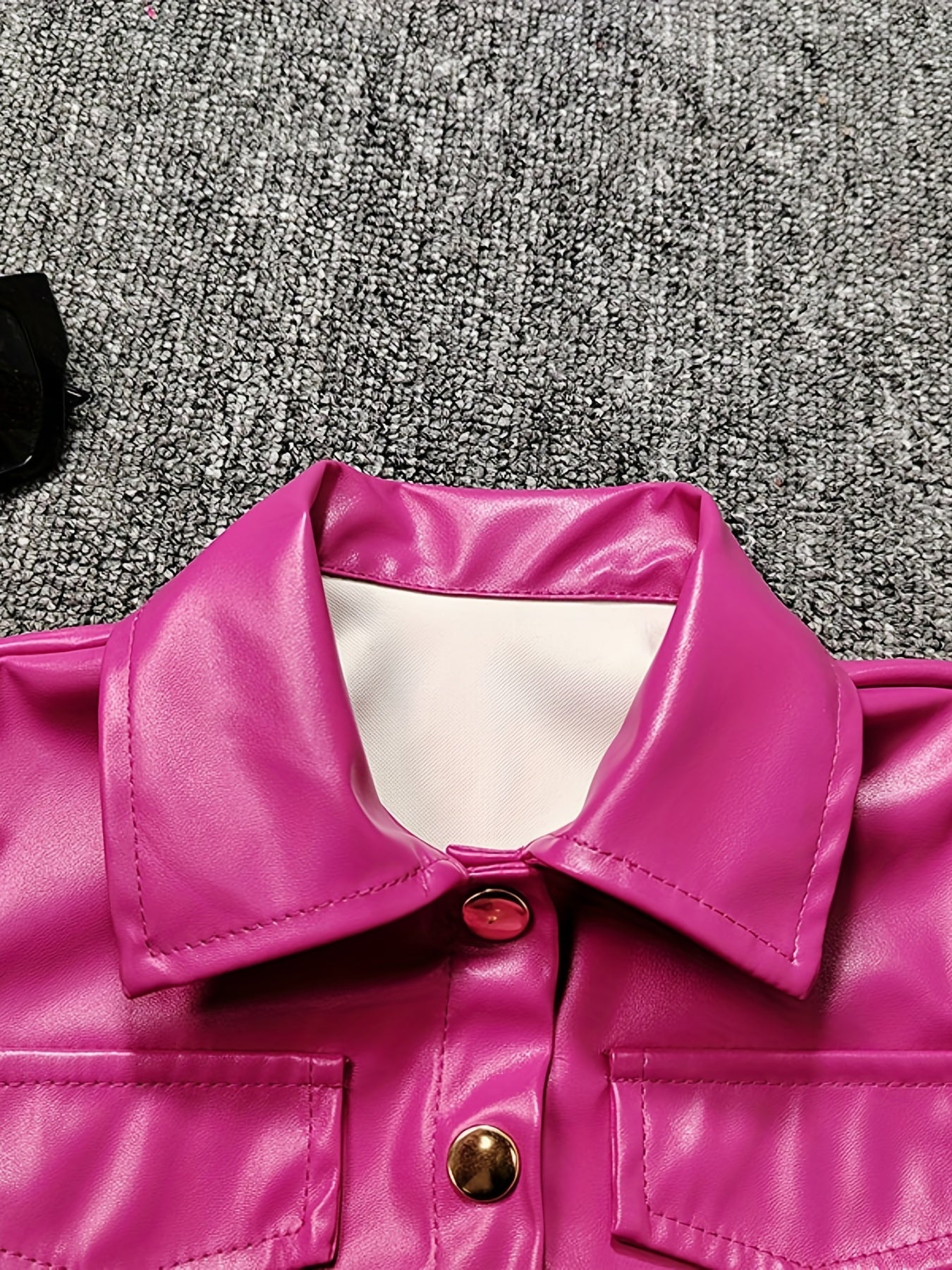 Vibrant Color Block PU Leather Dress for Girls - Stylish Button Lapel Design, Adjustable Belt, and Comfortable Fit for Kids' Everyday Wear